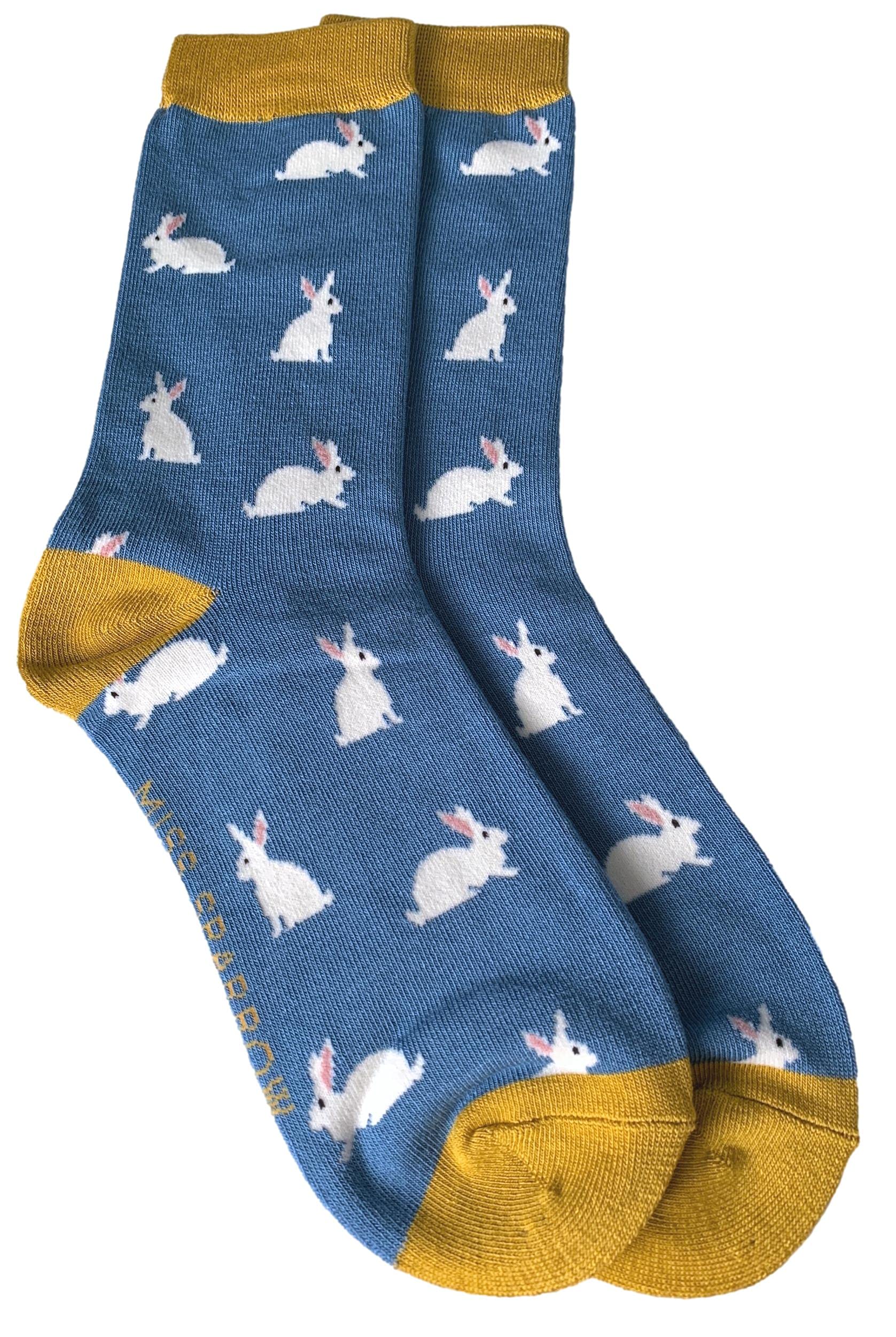 Purple Possum® Blue Socks Ladies Bamboo Cotton Blend Sock (Blue Rabbits) Size 4-7