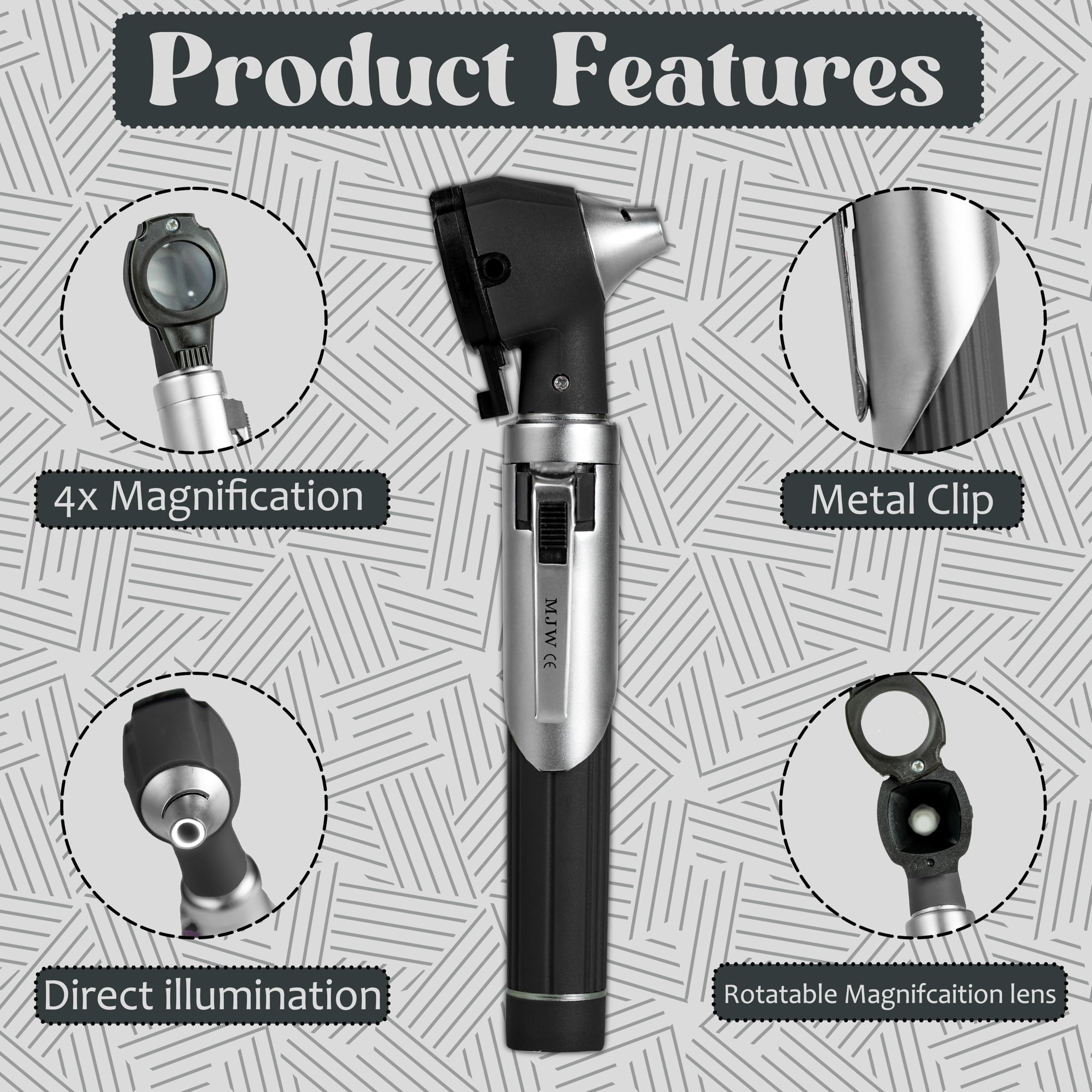 Mini otoscope à fibre optique noir avec LED remplaçable