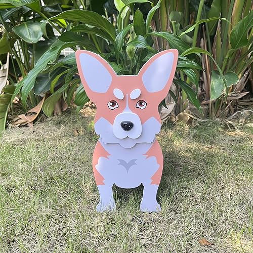 Light Of The City Macetero para perros, macetas de flores de animales para decoración de jardín al aire libre, bulldog inglés negro, contenedor de