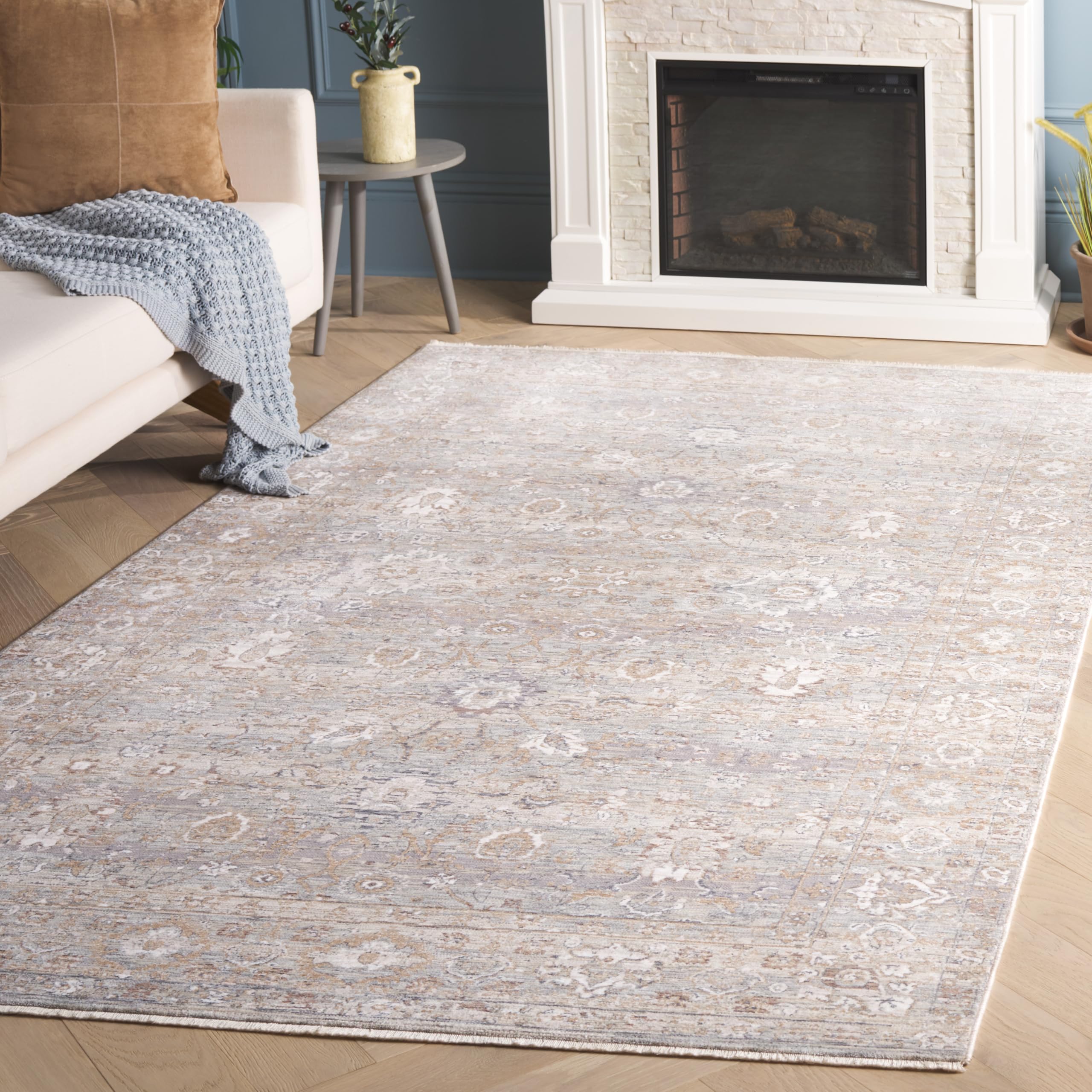 SAFAVIEH Webster Collection Accent Rug - 4' x 6', Grey & Beige, Distressed Viscose Design, Ideal for High Traffic Areas in Entryway, Living Room,