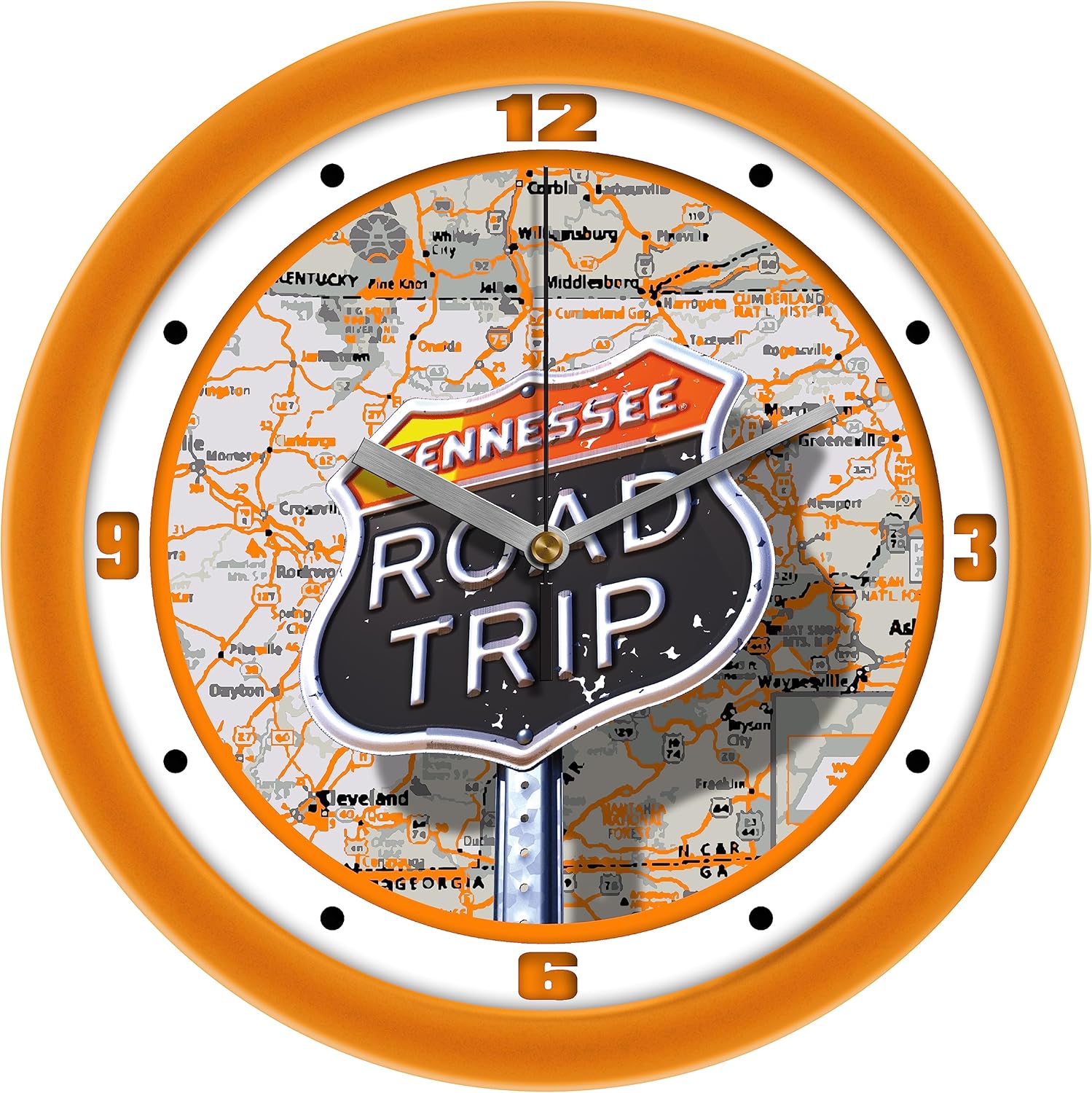SunTime Tennessee Volunteers Wall Clock - College Road Trip, 11.5" Diameter, Quiet Silent-Sweep