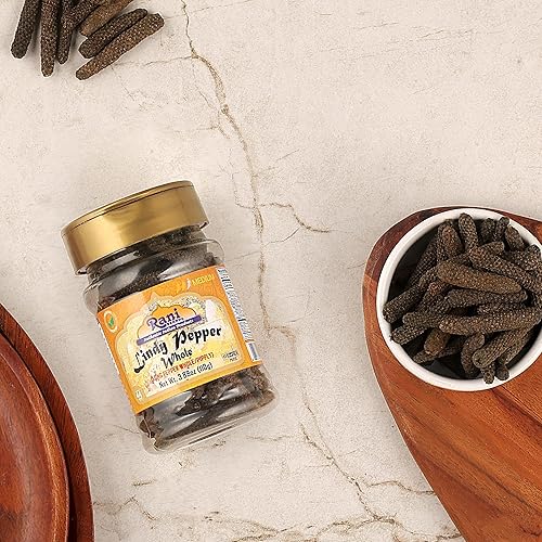 Miniatura 4 de Rani Lindy Pepper entera (pimienta larga, Piper Longum, Pipli) tarro de PET de 3.88 oz (110 g)  Todo natural  Apto para gluten  Sin OMG  Vegano