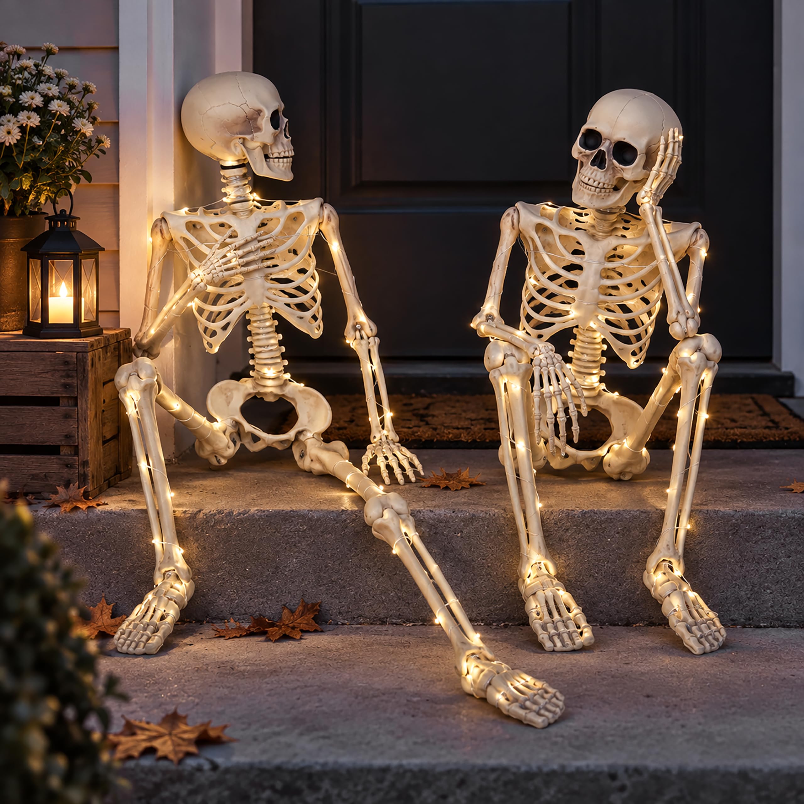 2 Pack Light Up Skeleton Halloween Decorations 3ft Outdoor Poseable Figures โ image 1