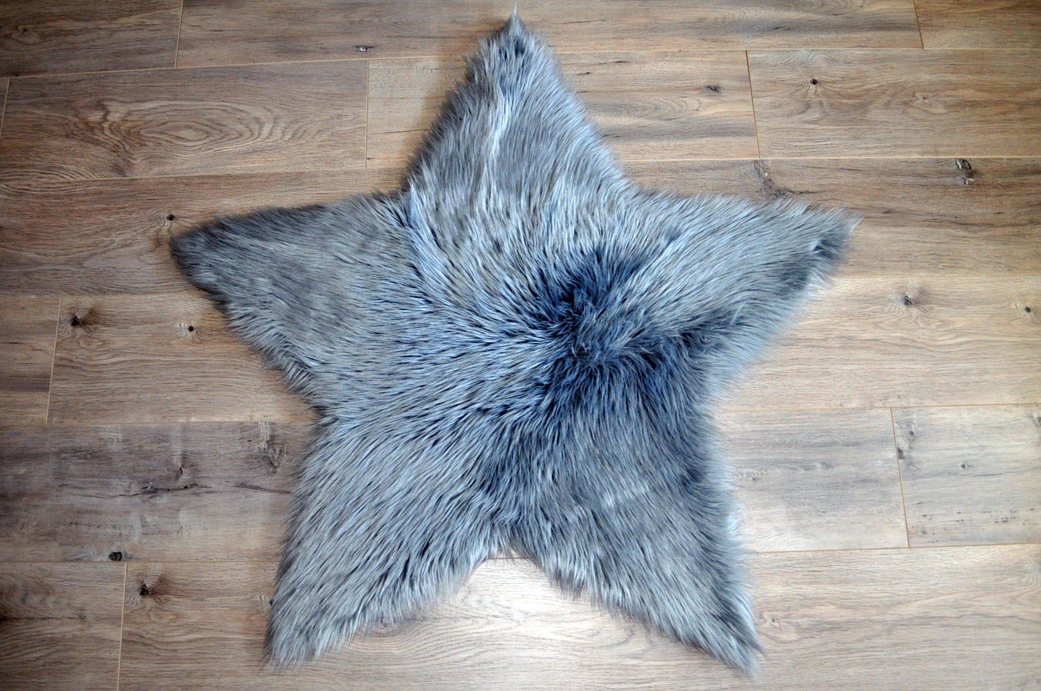 Machine Washable Faux Sheepskin Grey Star Area Rug 3' x 3' - Soft and silky - Perfect for baby's room, nursery, playroom (Star Large Grey)