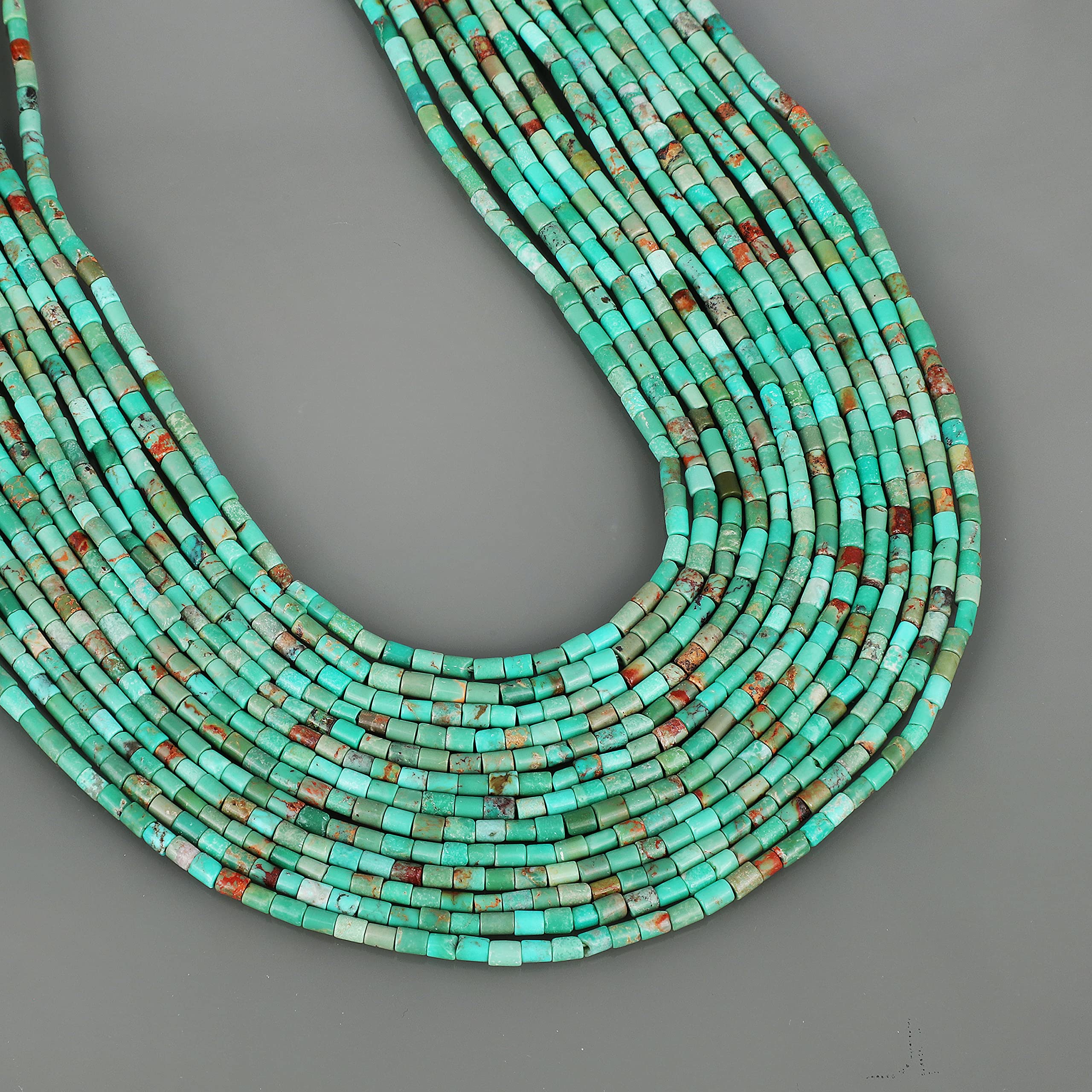 Naturalny turkusowy luźny sznur koralików (2 x 3 mm), rurka, gładkie rękodzieło, do samodzielnego wykonania, 39 cm, 1 sznurek do naszyjnika, bransoletki, kolczyki