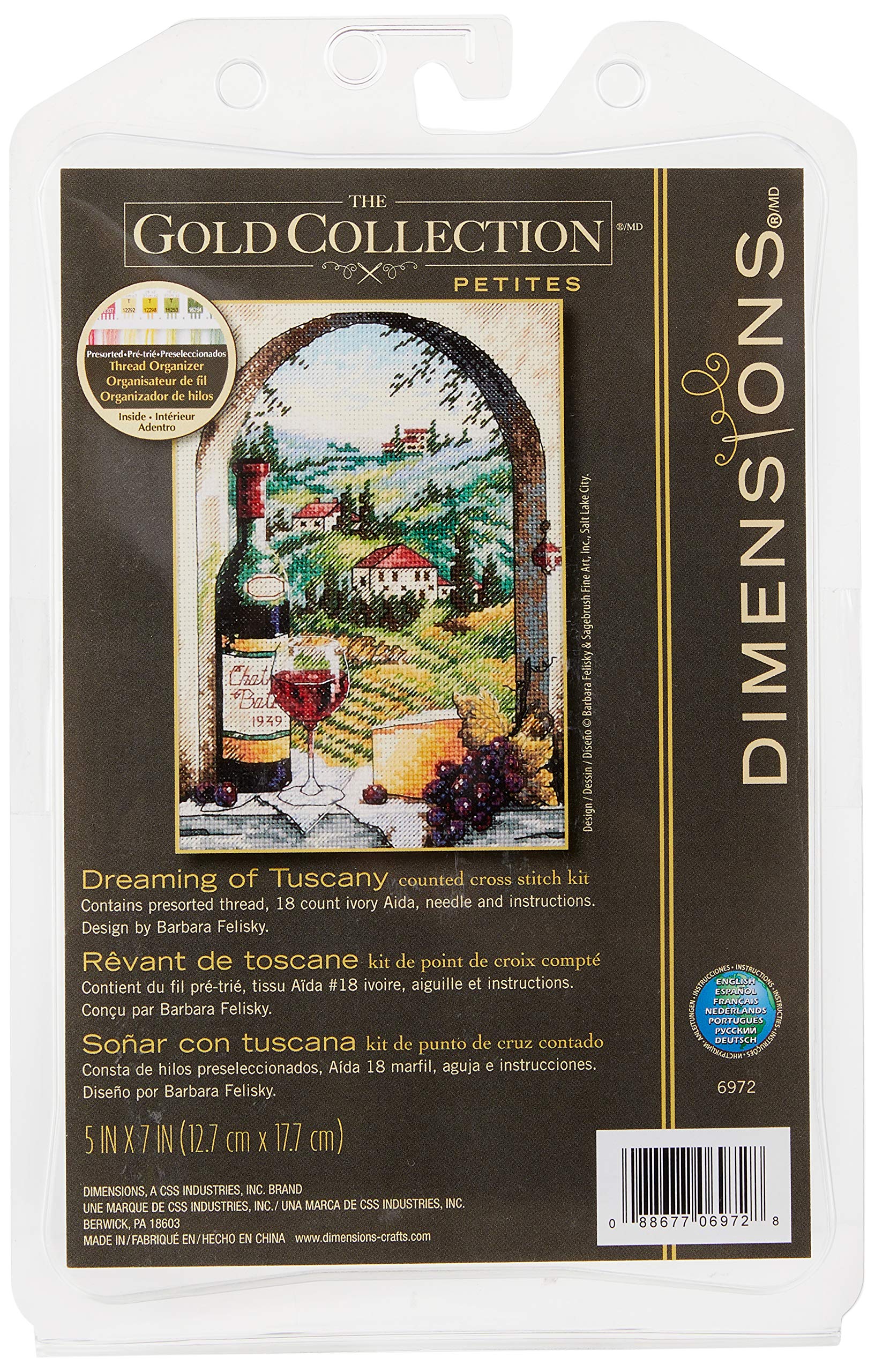 Dimensions Gold Collection Counted Cross Stitch Kit, Dreaming of Tuscany, 18 Count Ivory Aida, 5'' x 7''