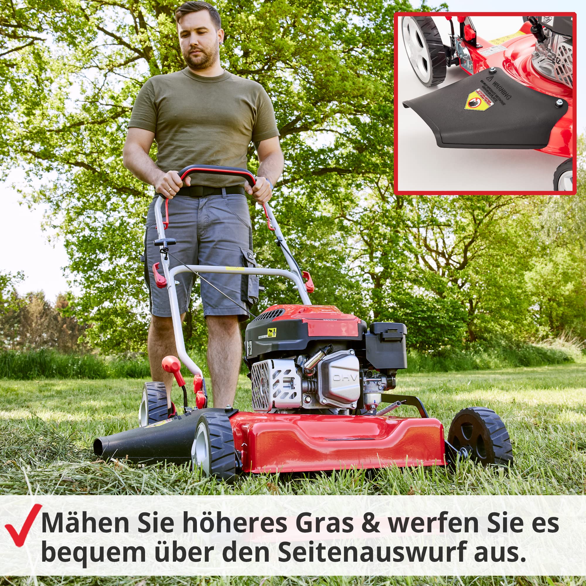 HECHT Benzin Mulchrasenmäher 51 cm – 4-Takt mit Seitenauswurf | Benzinrasenmäher ohne Fangkorb mit Mulchfunktion, Seitenauswurf und 4-Takt Motor – für Rasen im Garten