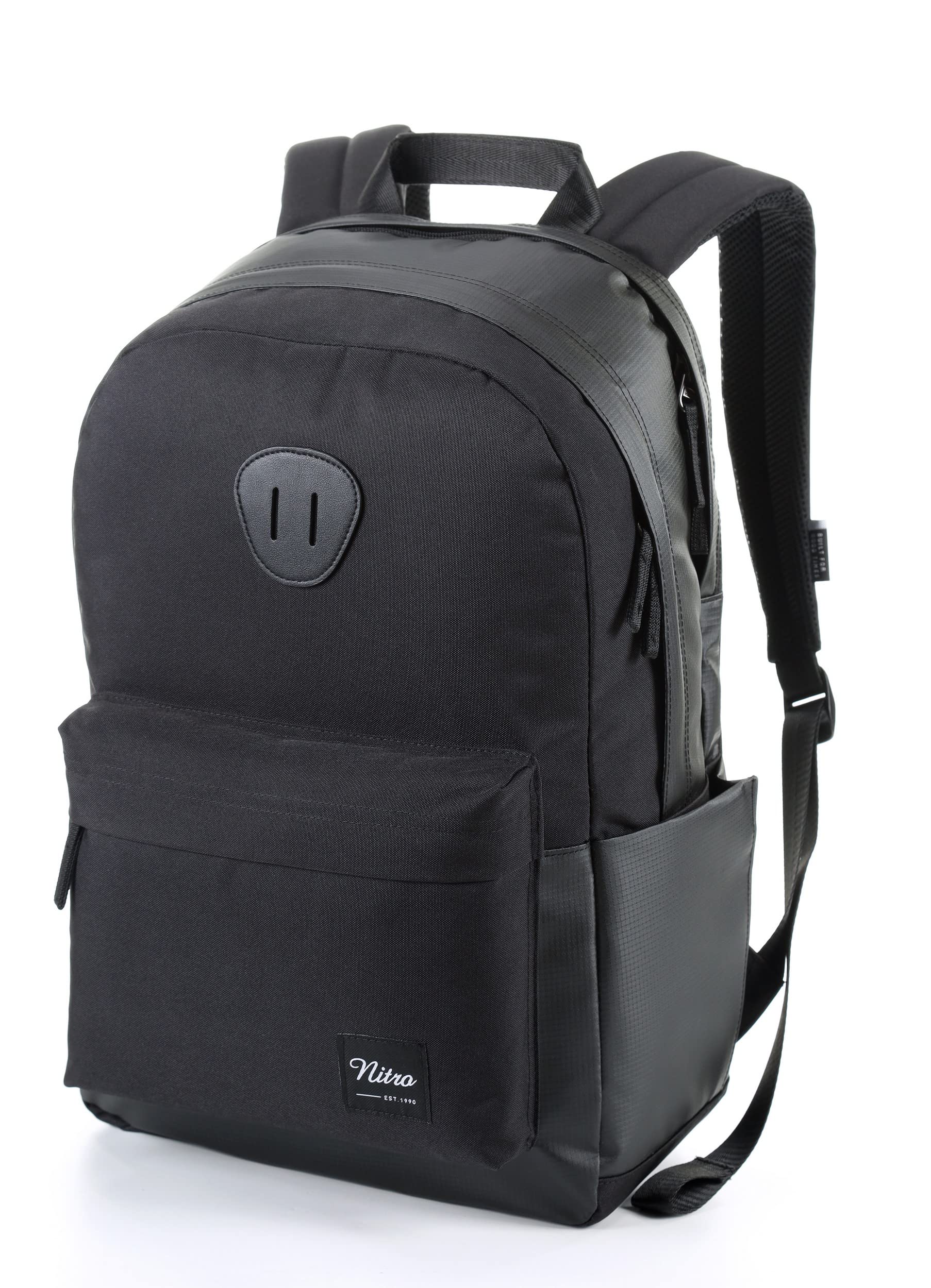 Nitro Urban Plus, Old School Daypack with Additional Padded Laptop Compartment, Urban Street Pack, Everyday Backpack, School Backpack with Side Bottle Compartment, Tough Black, 28l, Rucksack