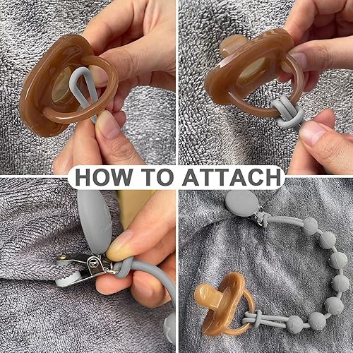 Miniatura 6 de Cuddle Campus Soporte de clip de silicona para chupete con diseño de una pieza paquete de 2 clips suaves y flexibles con textura para bebé niño y