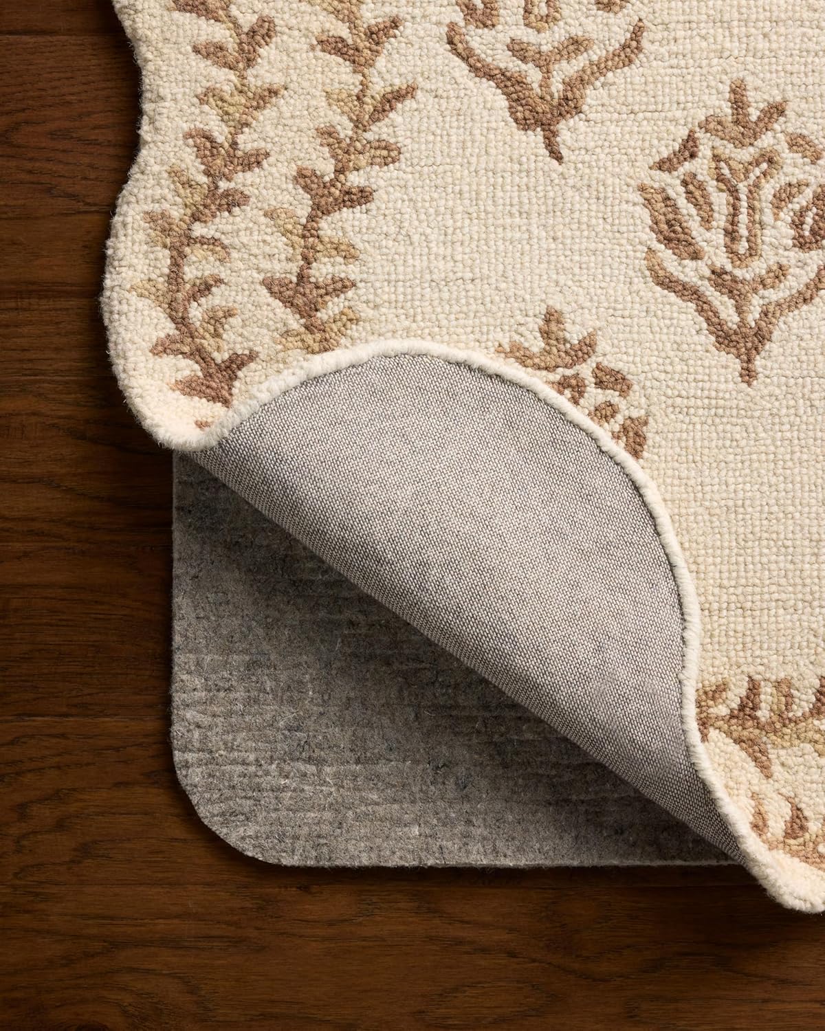 Loloi Rifle Paper Co. Lisette Collection LST-01 Ivory/Natural 9'-3" x 13' Area Rug Wool, Natural, Scallop, Wavy, Floral, Textured, Living Room, Bedroom, Dining, Carpet