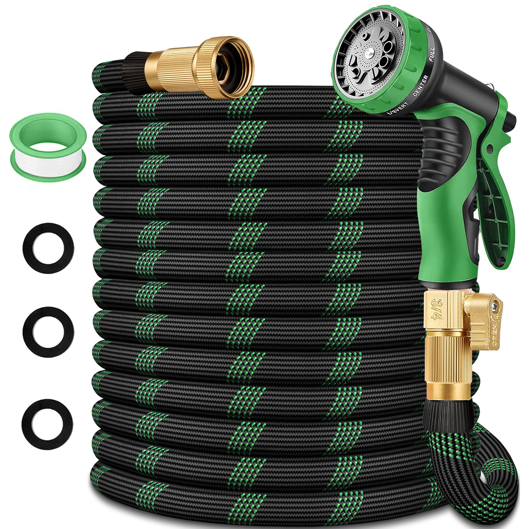 View 1 of 100 ft Garden Hoses - 2026 Upgraded Flexible Water Hose -Lightweight Kink Free&Leak Proof Garden Water Pipe with 10-Function Spray Nozzle &3/4" Solid Fittings- Ultra Durable Garden Hose for Yard, Lawn