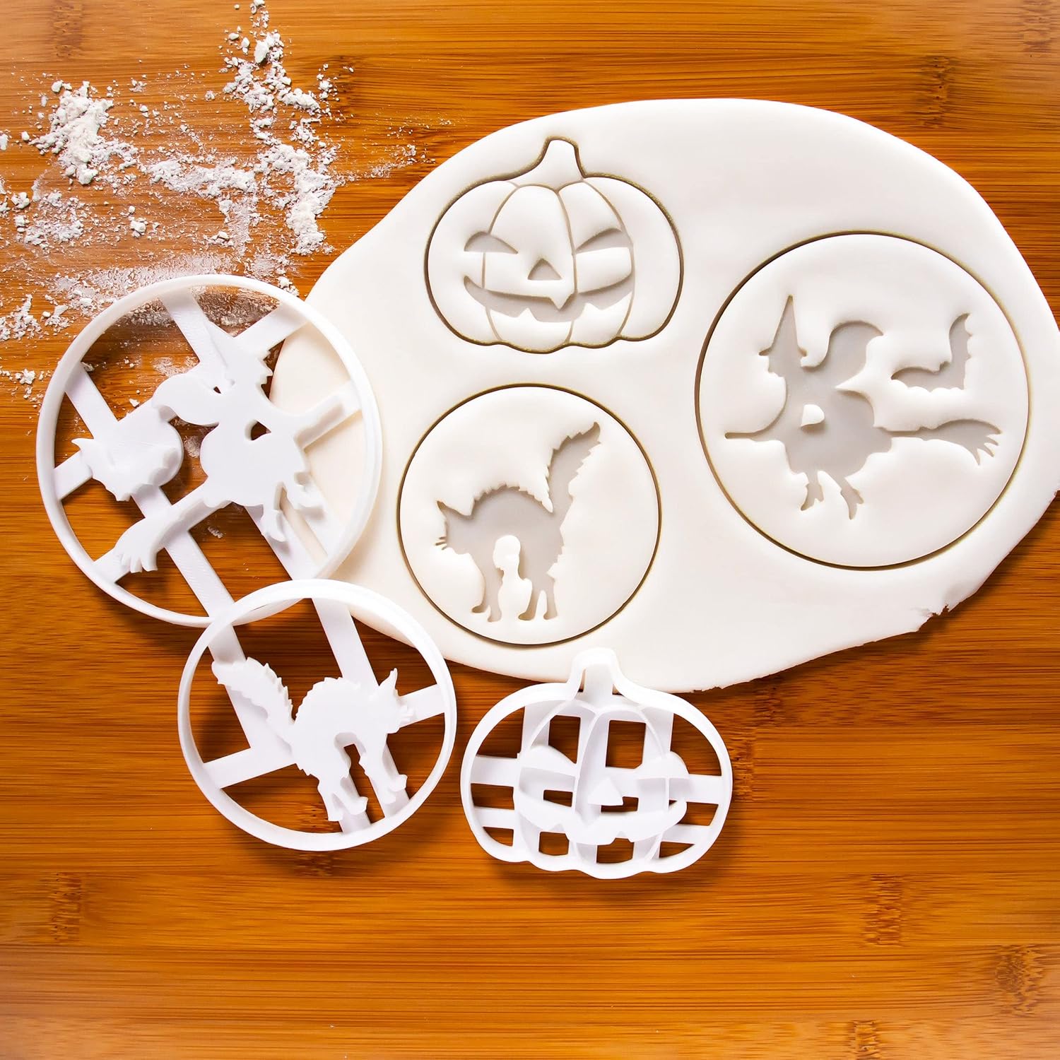 Bakerlogy Set of 3 Halloween Cookie Cutters (Pumpkin, Witch, Cat), 3 Pieces
