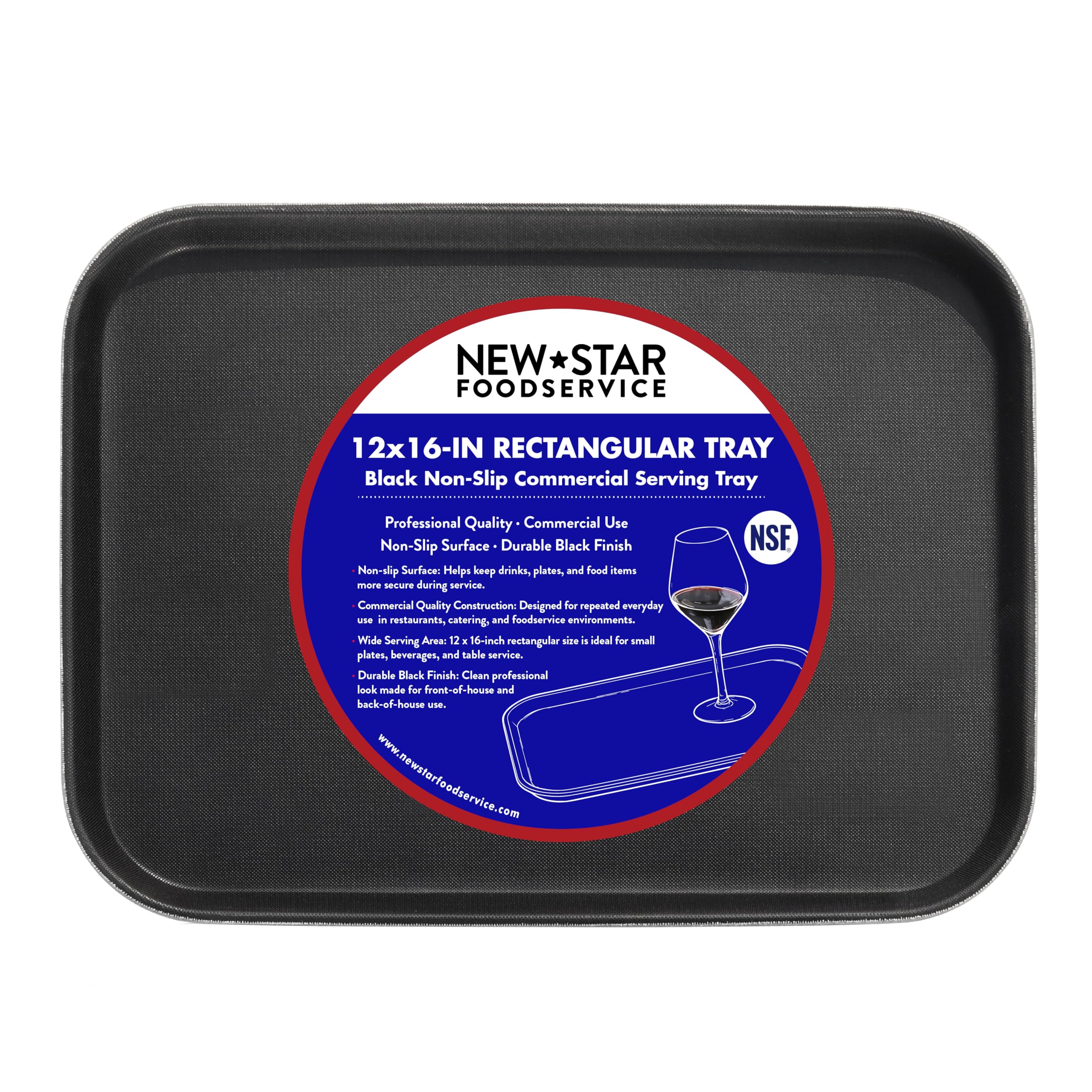 New Star 24975 NSF Kunststoff, rechteckig, Gummi gefüttert Rutschfestes Tablett, 12 von 40,6 cm, Schwarz