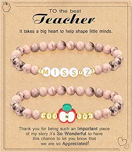 Teacher Appreciation Gifts for Women,Teacher Must Haves Initial Bracelet Mrs Miss End of Year Teacher Gifts Thank You for Helping Me Grow Music Math Science Teachers Bracelets Retirement 2 Set Jewelry