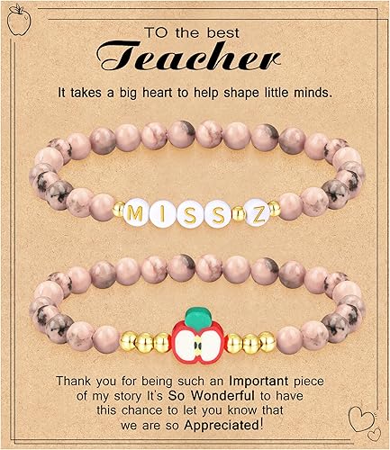 Teacher Appreciation Gifts for Women,Teacher Must Haves Initial Bracelet Mrs Miss End of Year Teacher Gifts Thank You for Helping Me Grow Music Math Science Teachers Bracelets Retirement 2 Set Jewelry