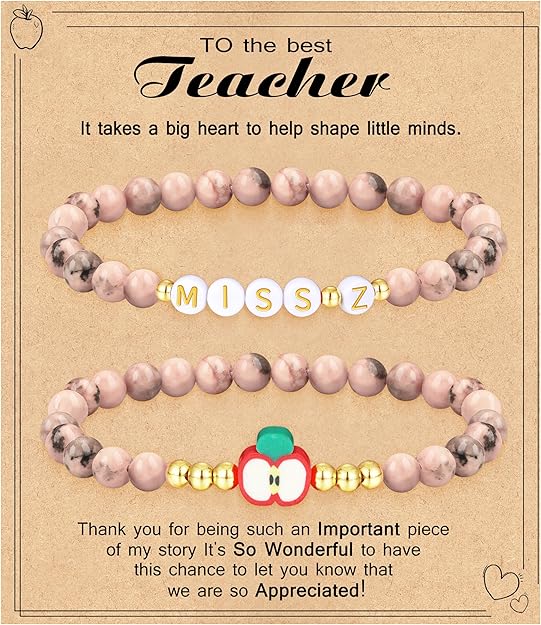 Teacher Appreciation Gifts for Women,Teacher Must Haves Initial Bracelet Mrs Miss End of Year Teacher Gifts Thank You for Helping Me Grow Music Math Science Teachers Bracelets Retirement 2 Set Jewelry