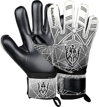 Keeperking Goalkeeper Gloves Kids, Boys, Youth, Adult, Men - Goalie Gloves Latex Strong Grip palms with Removable Finger Spines Protection - Football Goalkeeping Gloves Size 5/6/7/8/9/10