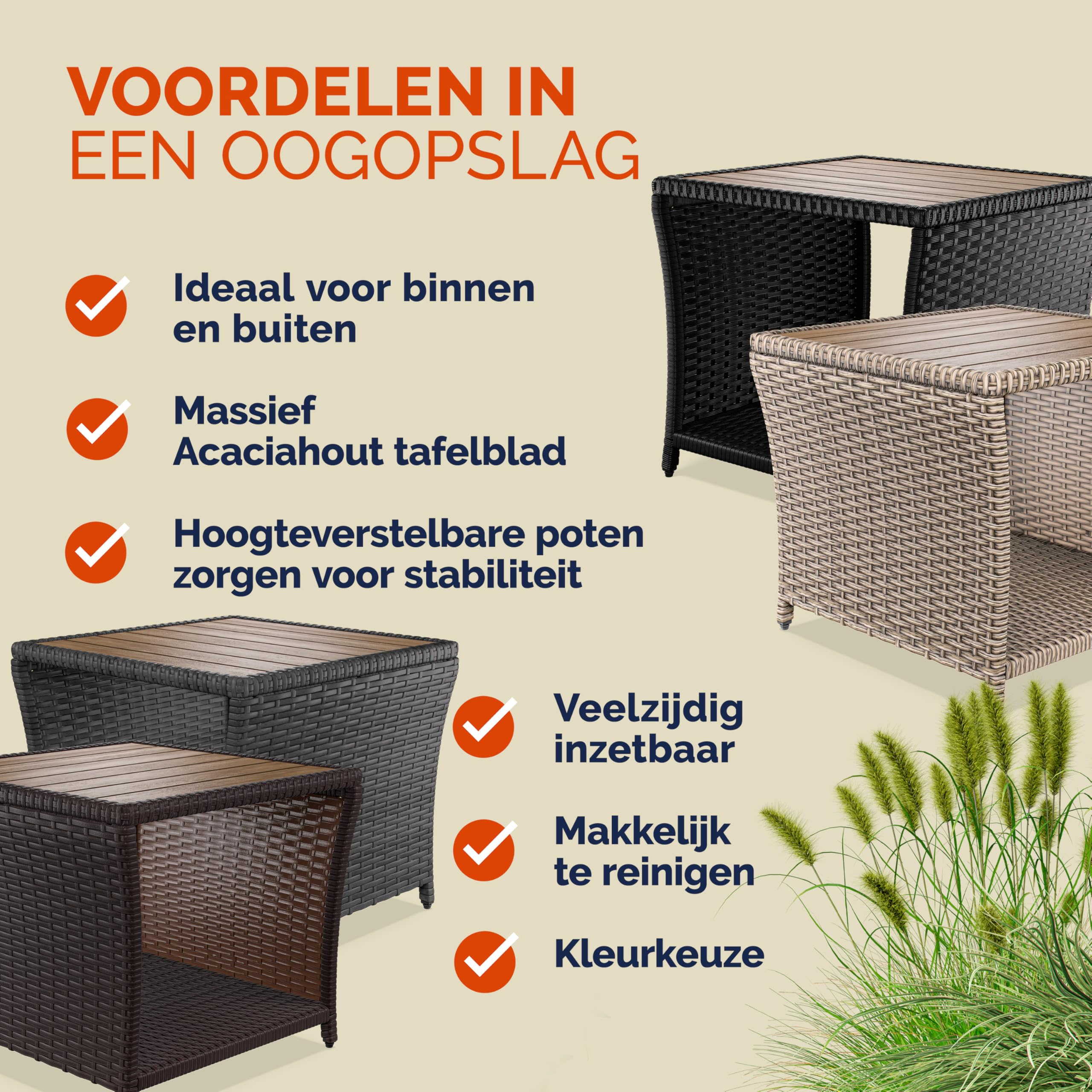 Casaria® Beistelltisch Braun Wetterfest Klein Holz Polyrattan Akazie 45x45x40cm 80kg Belastbarkeit Outdoor Tisch Gartentisch Balkontisch Gartenmöbel