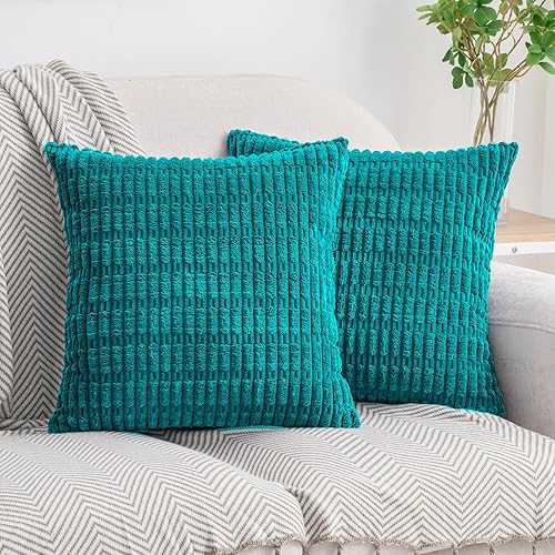 HWY 50 Juego de 2 fundas de almohada decorativas de pana color burdeos de 20 x 20 pulgadas para sofá, sala de estar, cama, fundas de cojín cuadradas