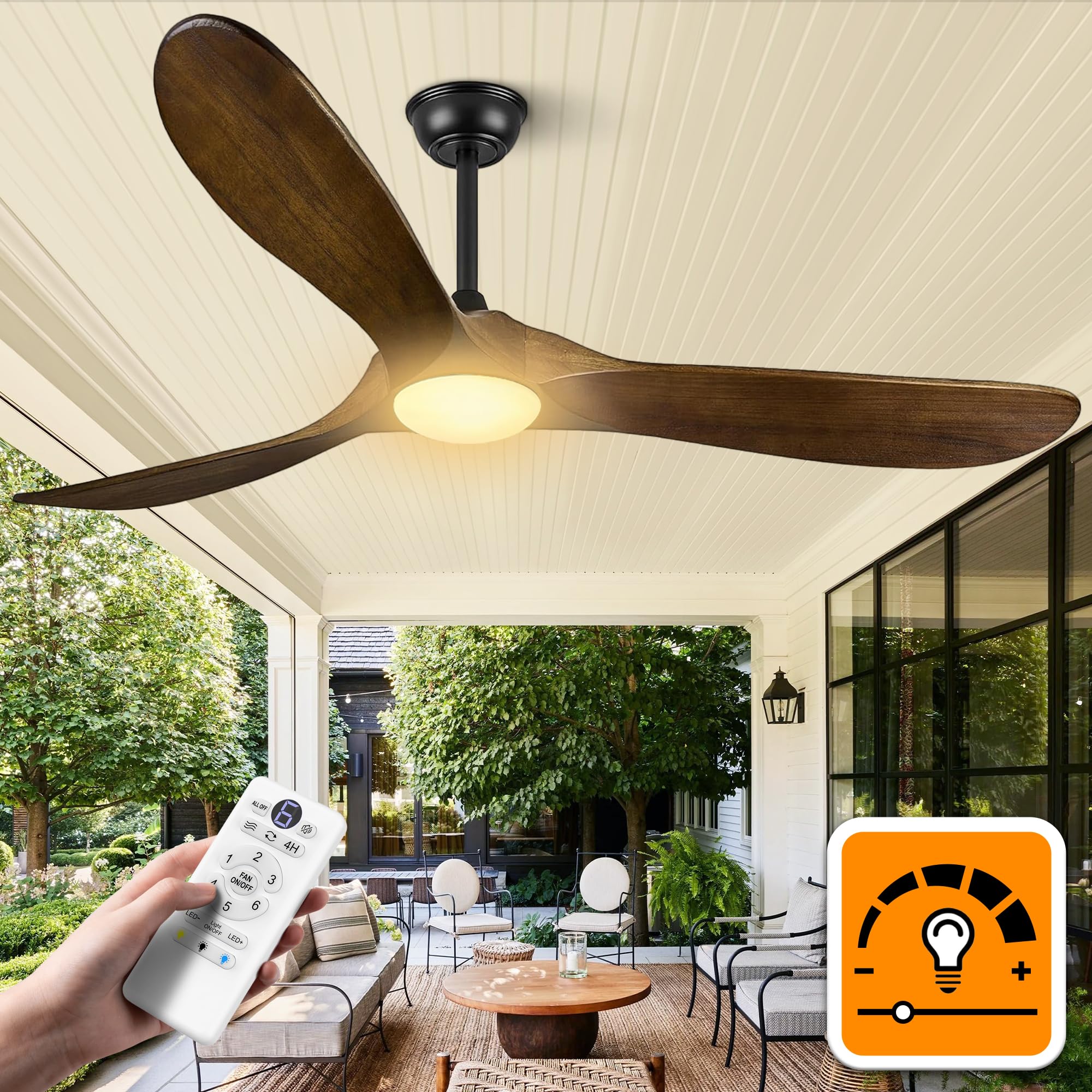 Photo 1 of Haipeel 60 Inch Ceiling Fans with Lights, Propeller Solid Wood Ceiling Fans with Light and Remote Control for Outdoor Ceiling Fan with Light for Patio Farmhouse, DC ETL Listed, Oil Rubbed Bronze