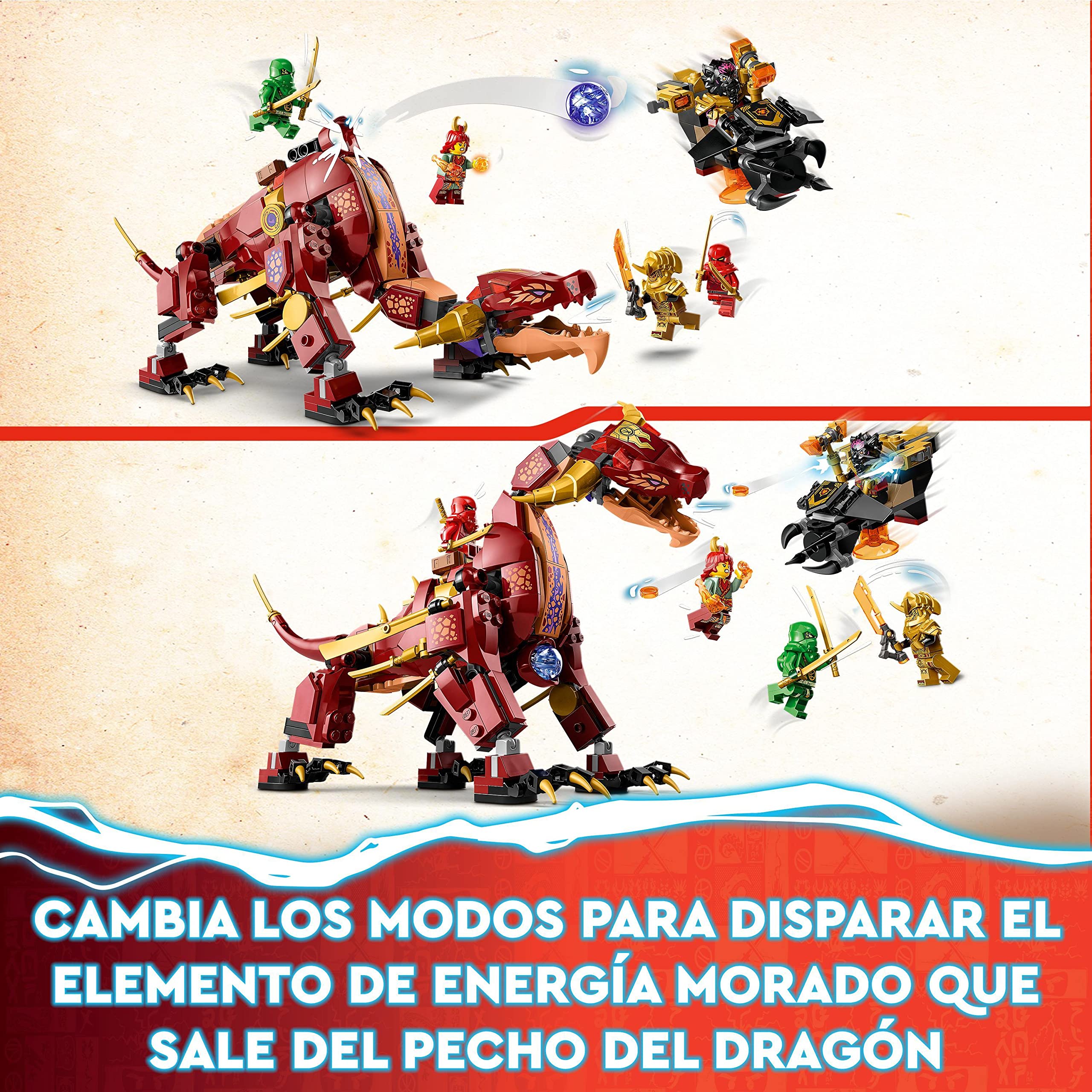 LEGO 71793 Ninjago Dragón de Lava Transformer Ola de Calor, Set de Juguete de la Serie de Televisión El Renacer de los Dragones con Figura de Criatura Mítica, con Las Minifiguras de Kai y Lloyd