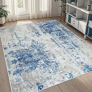 5x8 Area Rugs for Living Room Rug Washable: Abstract Rug for Dining Room Bedroom Carpet Non Slip 5 by 8 Indoor Modern Nursery Home Office Blue Grey White