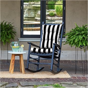 Arden Plush Indoor/Outdoor Rocking Chair Cushion Set, 20 x 18, Water Repellent, Fade Resistant, Tufted Cushion for Rocking Chairs Black Cabana Stripe