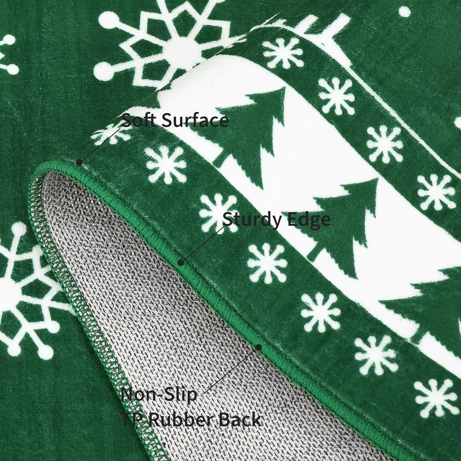 ROYHOME Christmas Area Rug 8x10 Chrtistmas Tree and Snowflakes Machine Washable Rug Holiday Decorative Bordered Floor Cover Non Slip Stain Resistant Carpet Rug for Living Room Bedroom, Green