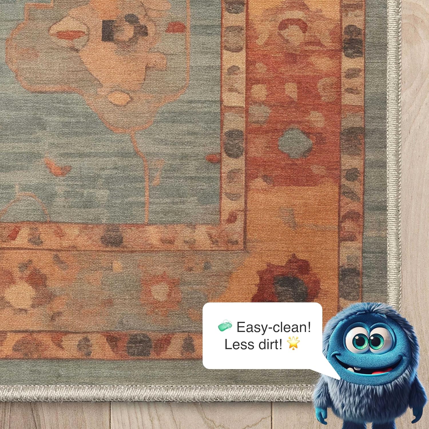 Well Woven Ushak Marmaris Blue 5'3" x 7'3" Area Rug for Living Room and Dining Room - Tone On Tone, Updated Traditional, Easy Clean, Floor-Friendly Backing