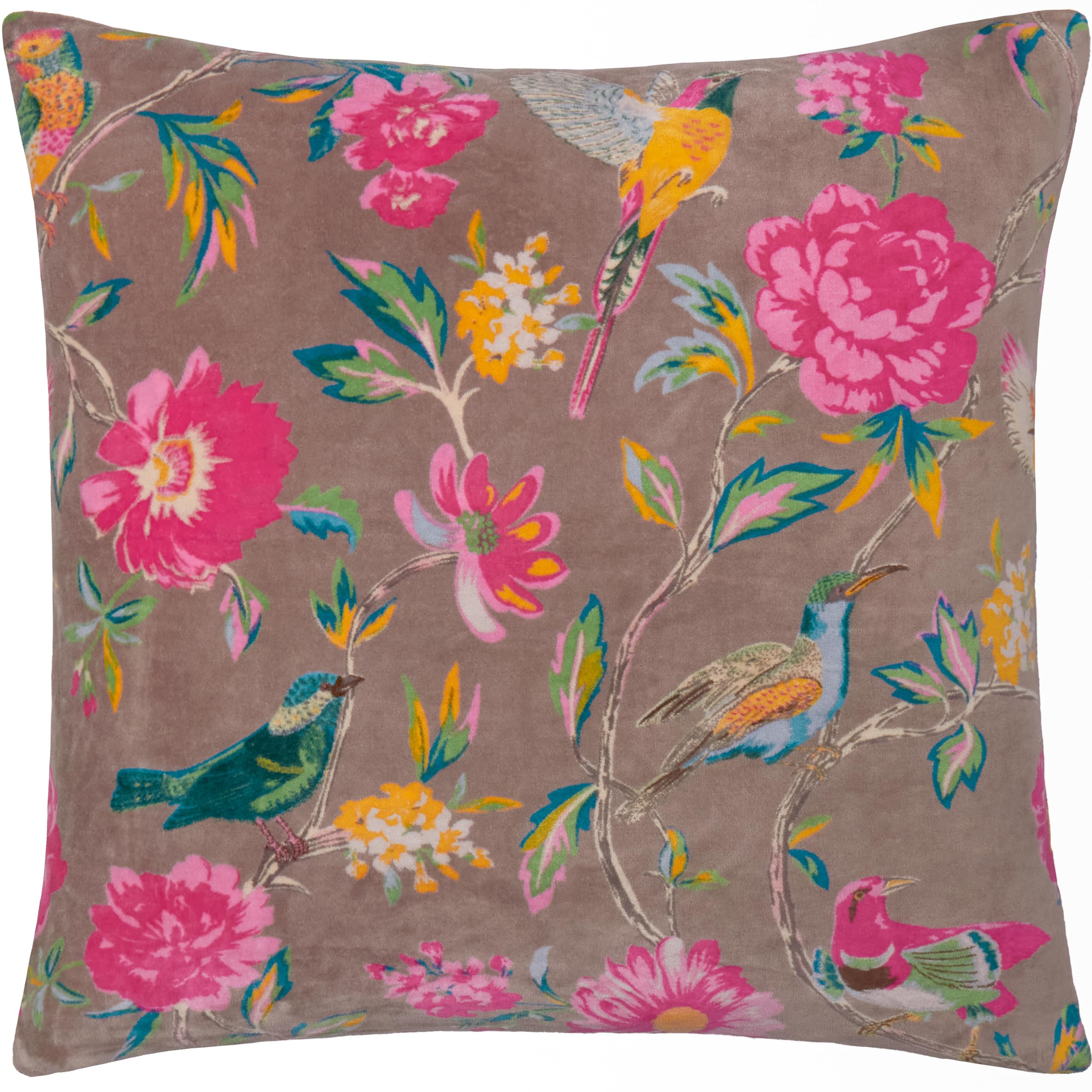 furn. Wylder Aviary Cushion Cover – Cotton Velvet Country Garden Bird Decorative Case (Mink – 50x50cm)