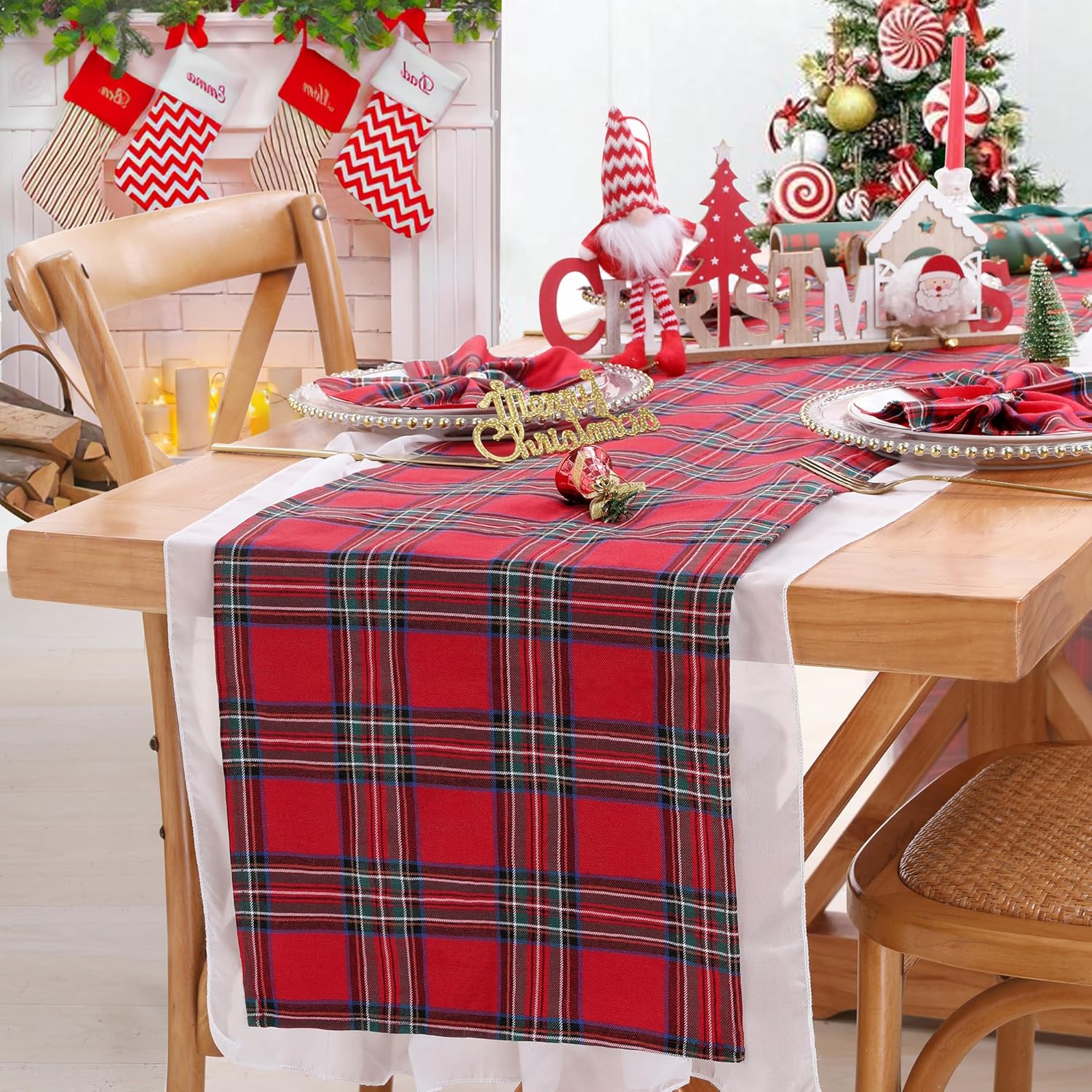Christmas Table Runner Red Plaid: 13x84 Inch Xmas Plaid Table Runners Kitchen Dining Party Farmhouse Decoration 4 Packs