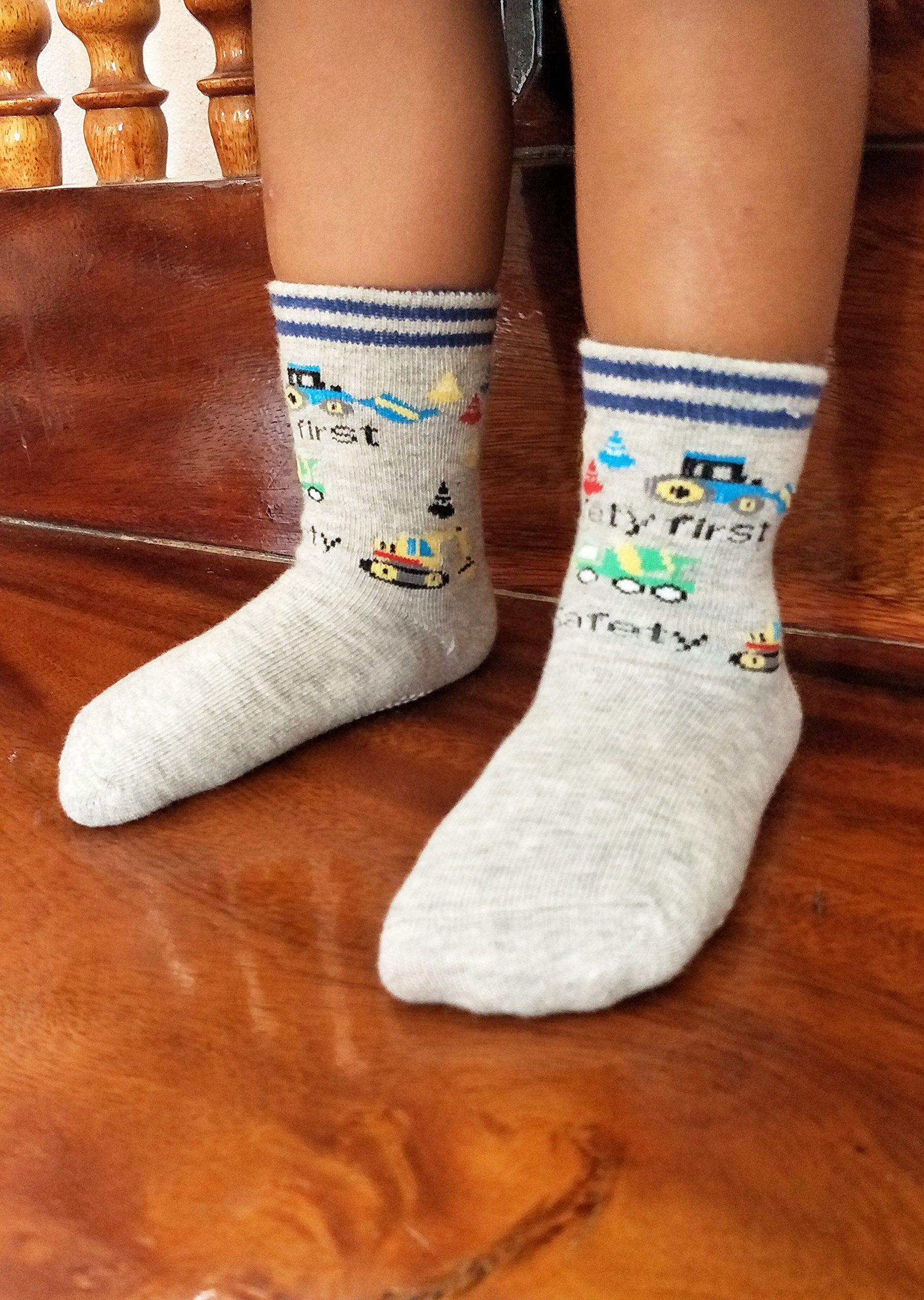 RATIVE Non Skid Anti Slip Crew Socks With Grips for Baby Infant Toddlers Kids Boys, 12-pairs/Rb-71518, 3-5T 4