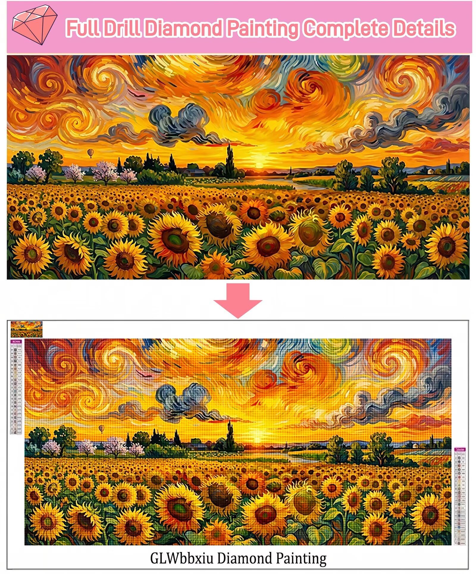 Diamond Painting Sonnenblume Diamond Painting Erwachsene Groß XXL Herrenhaus, 5D Full Runder Drill Diamanten Malen Nach Zahlen, DIY Set Kreativ Set für Erwachsene Home Decor Wanddeko 60x120cm, Cod-355