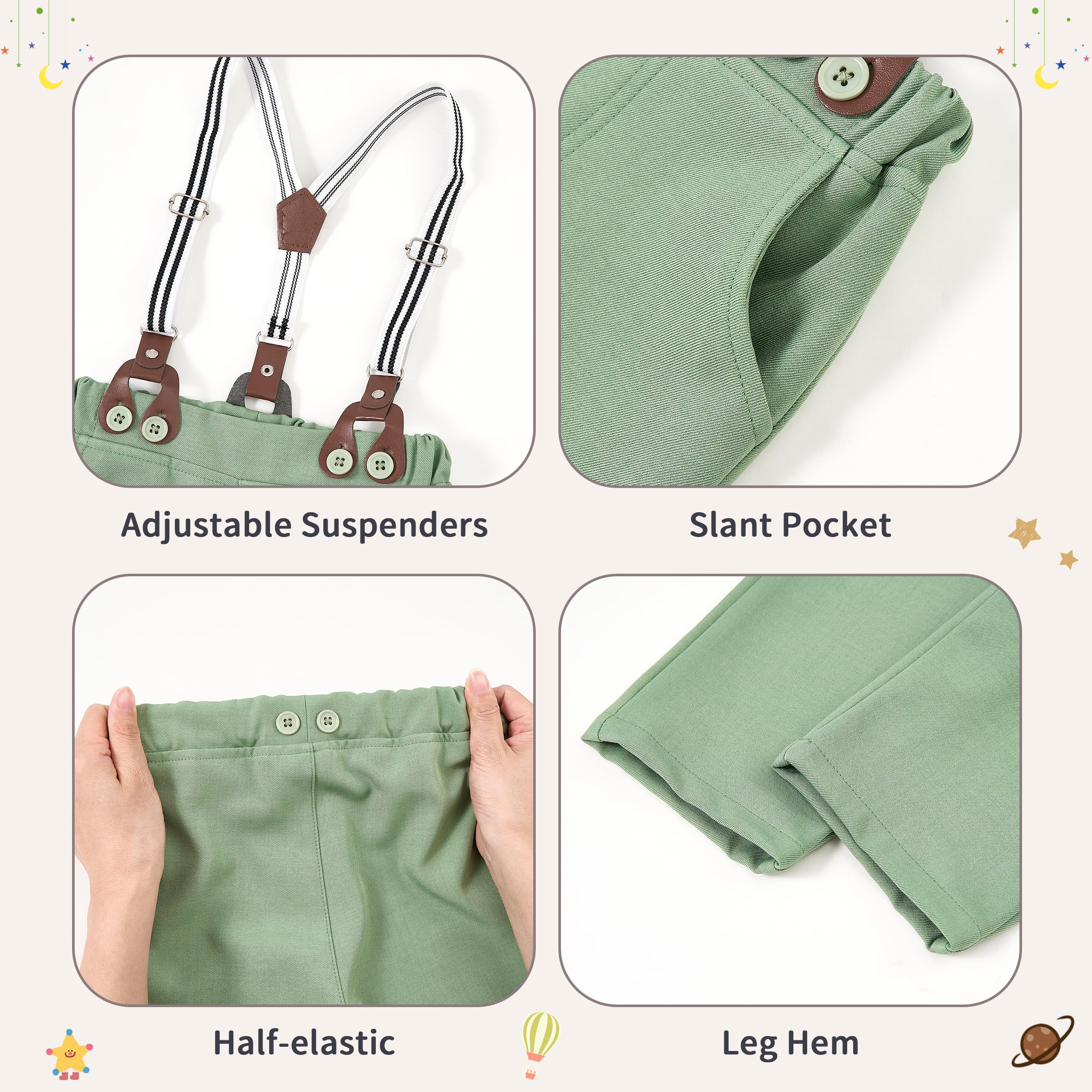 Volunboy Baby Jungen Gentleman Anzug, Formeller Kurzarmstrampler mit Hosenträgerhose, Baskenmütze & Fliege, Hochzeitsgesellschafts-Outfit