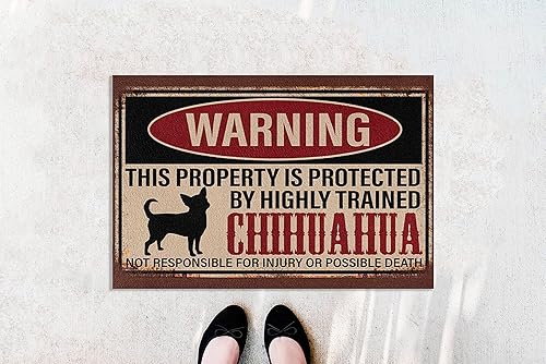 TUNIU Chihuahua Warning This Property is Protected - Tapete de bienvenida para amantes de los perros chihuahua divertido regalo de inauguración de