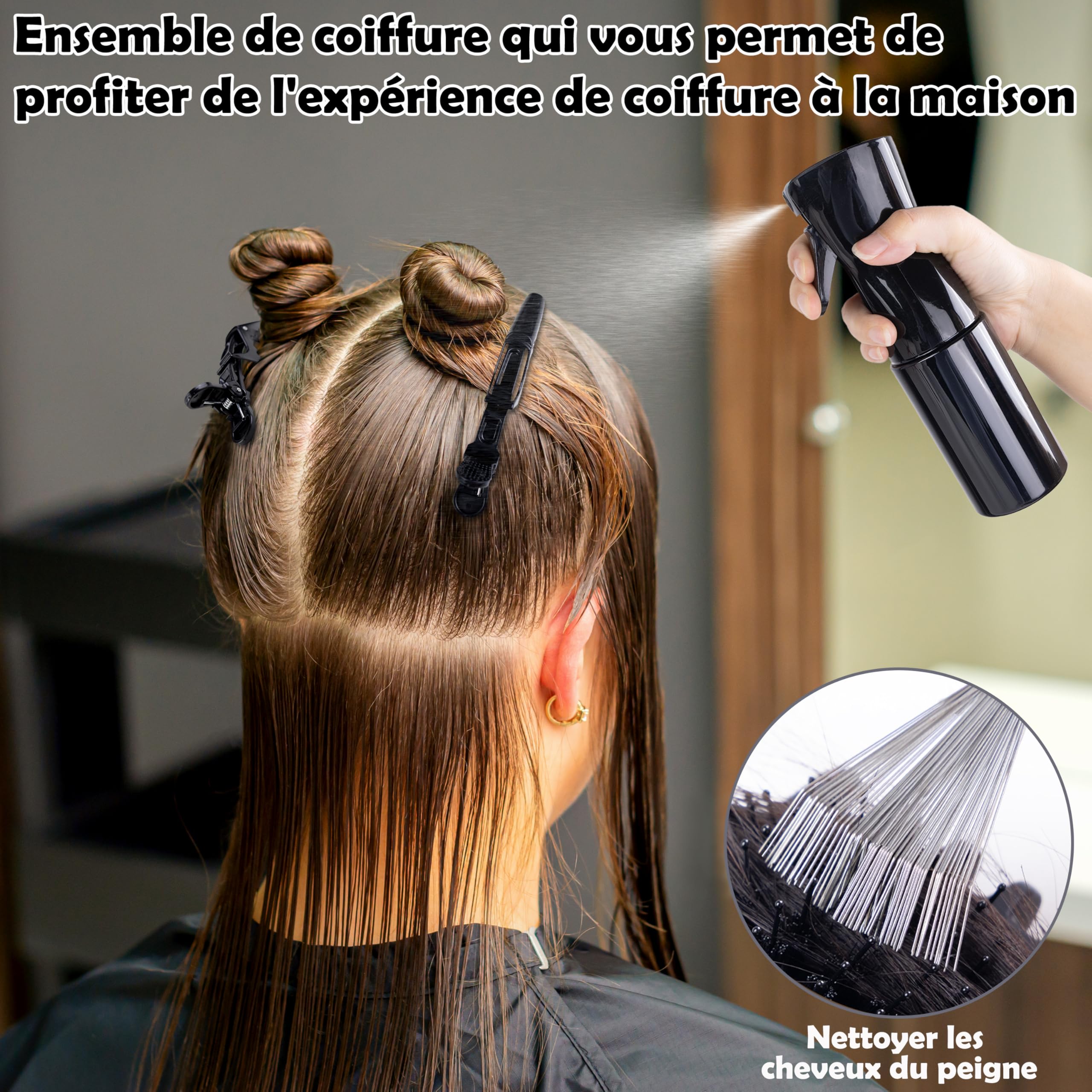 kit complet Cheveux bouclés/frisés/crépus/ondulés .Brosse définition-spray cheveux 200ml-bonnet satin-serviette microfibre-accessoires-brosse massante cuir chevelu-Routine Anti-frisottis.