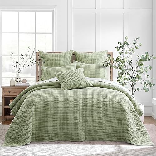 Levtex Home - Mills Waffle - Juego de colcha King - Waffle de algodón de salvia del desierto - Tamaño de la colcha (120 x 104 pulgadas), tamaño de