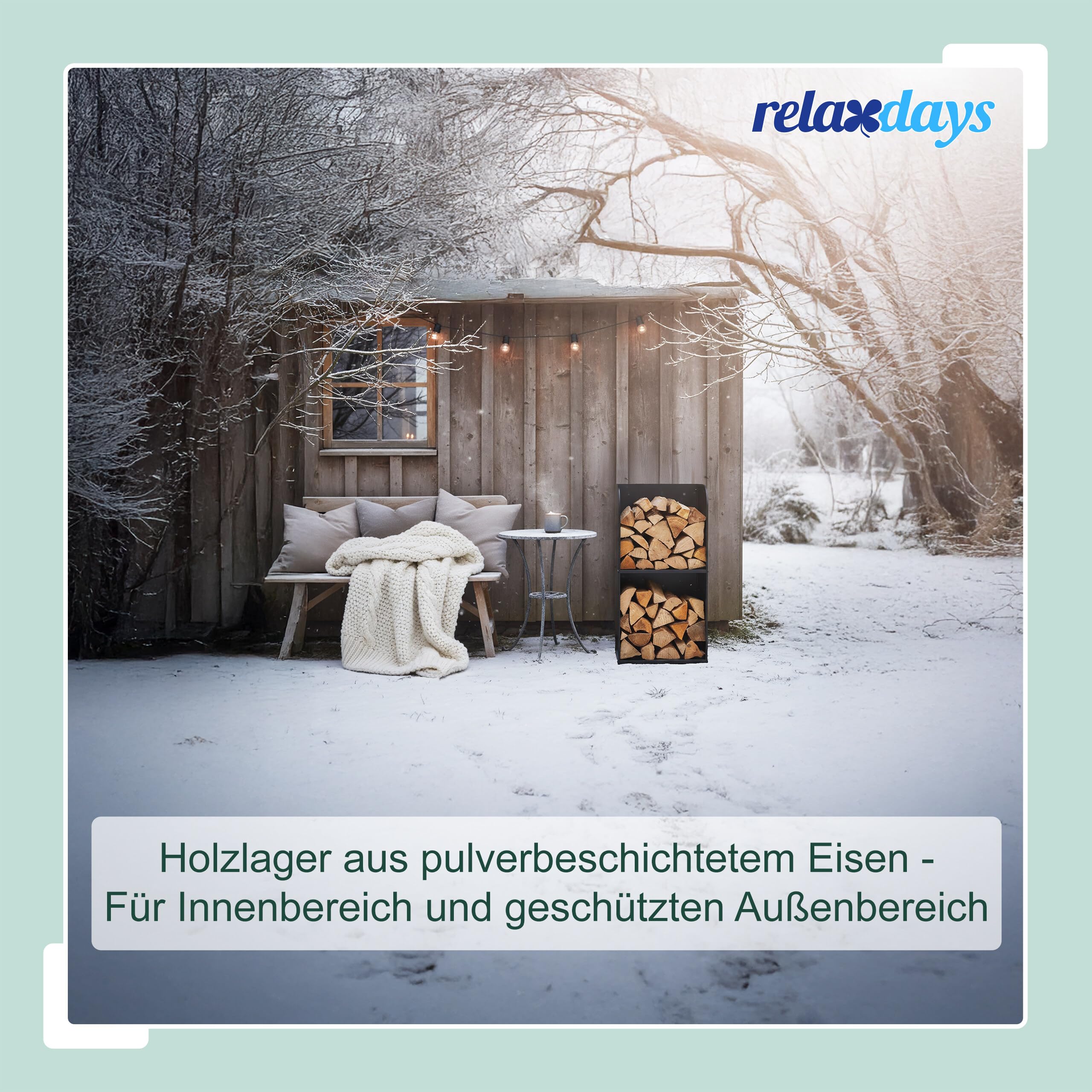 Relaxdays Kaminholzregal, HBT 80x40x30 cm, 2 Fächer, Brennholzregal für Feuerholz, Stapelholz, Brennholz, Eisen, schwarz