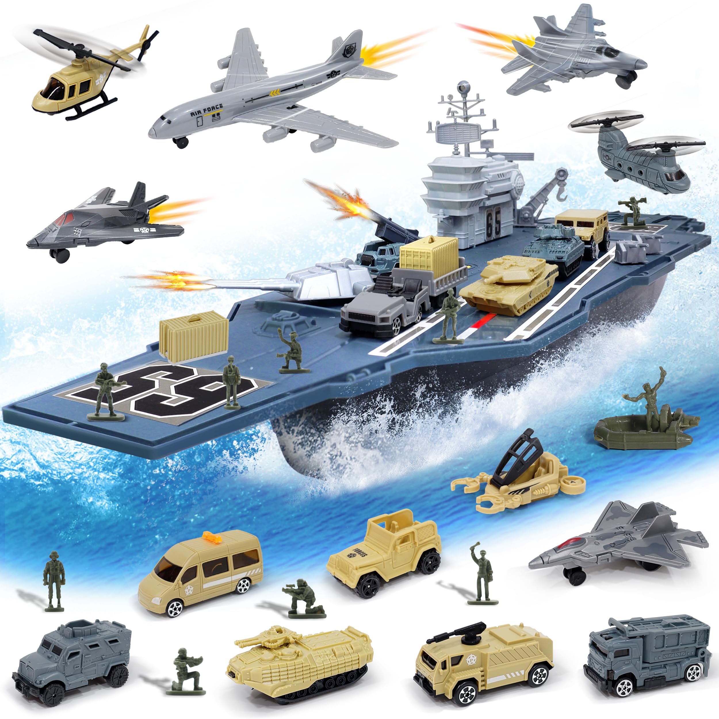 Porte-avions DeAO Avec Véhicules Et Figurines Militaires | Maquette Réaliste Pour Garçons Et Filles Dès 3 Ans