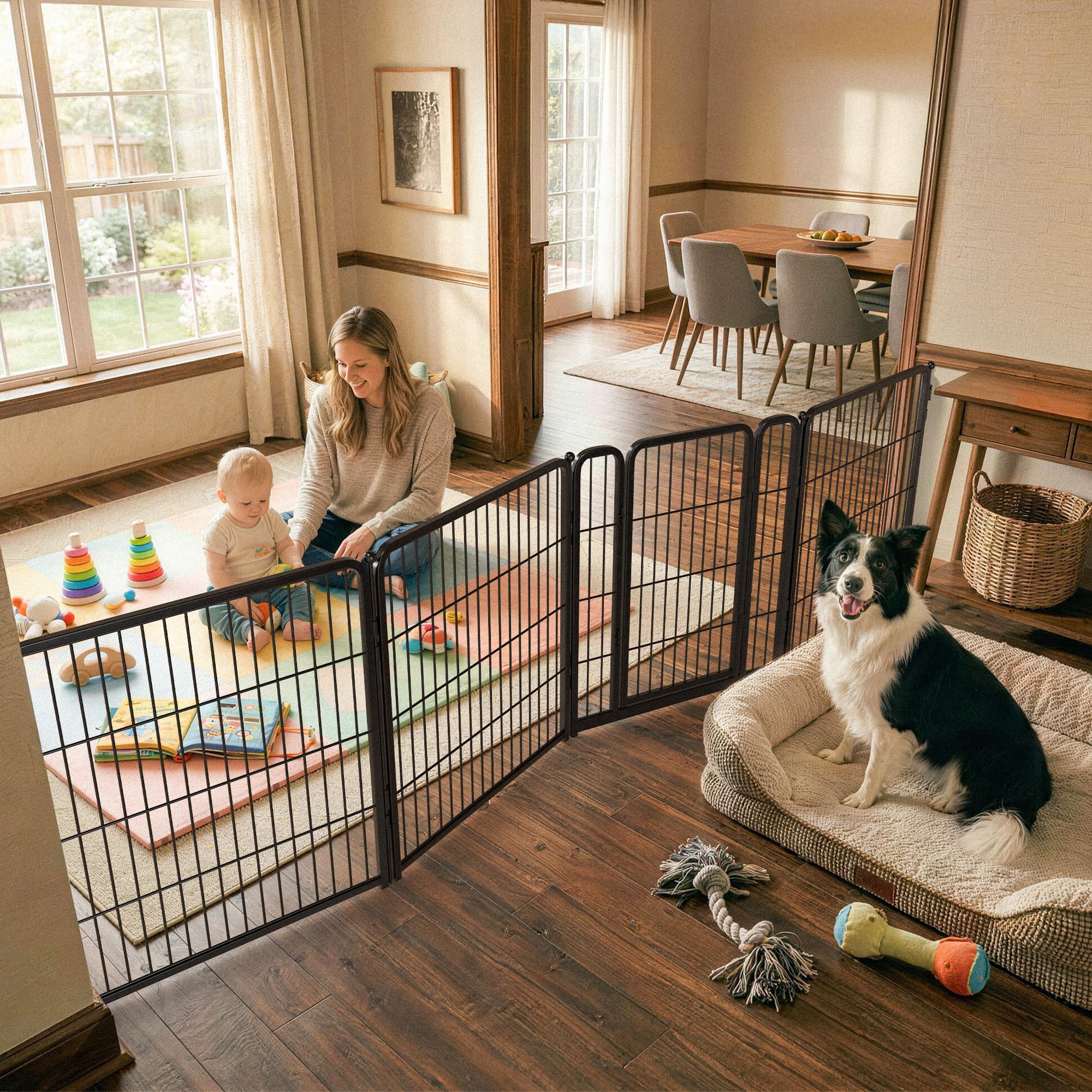 FXW Dog Gate, Extra Wide Adjustable for Openings Up to 111", 32" H
