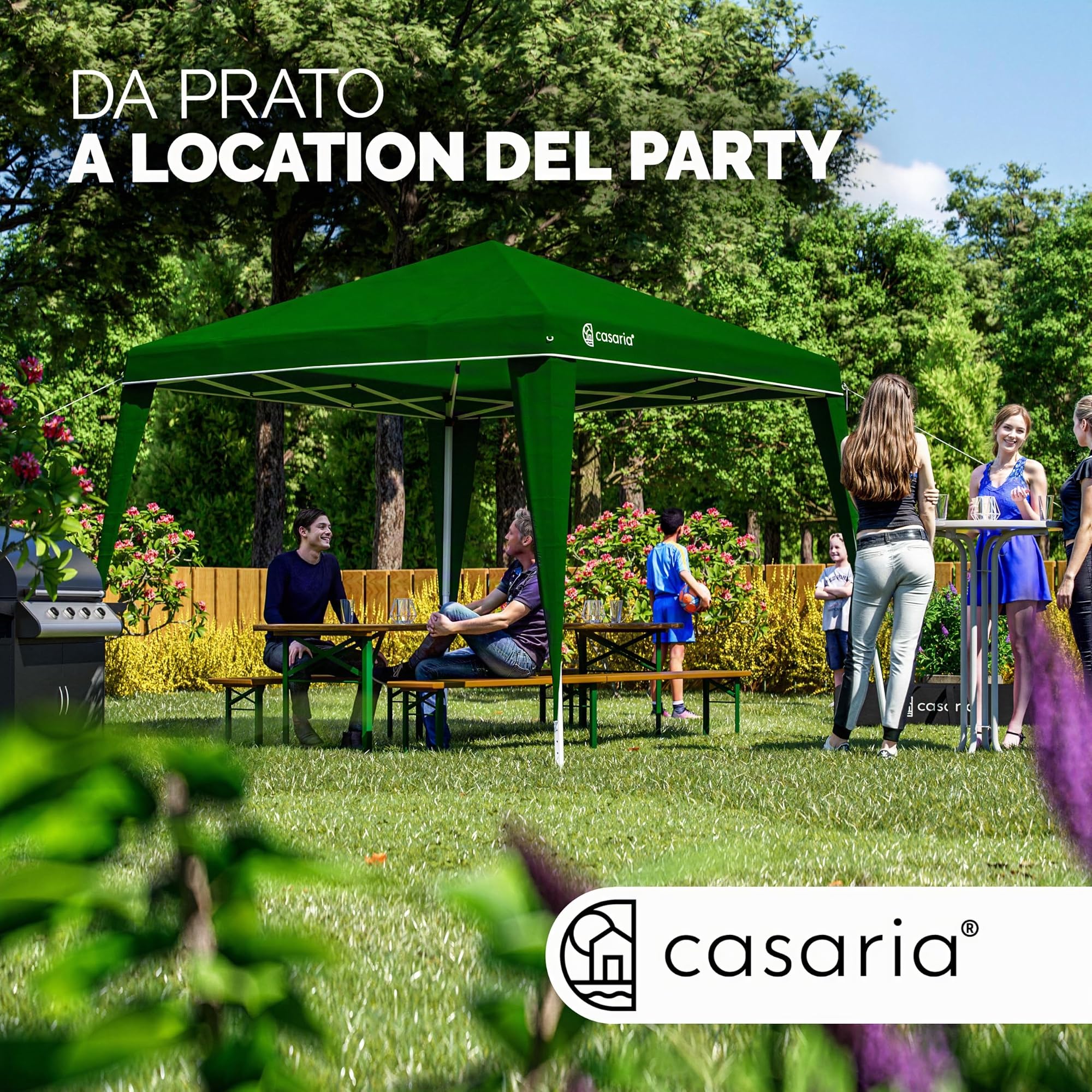 CASARIA® Gazebo da Giardino Capri 3x3m Pop-Up Protezione 50+ Impermiabile Tenda a Fisarmonica Verde