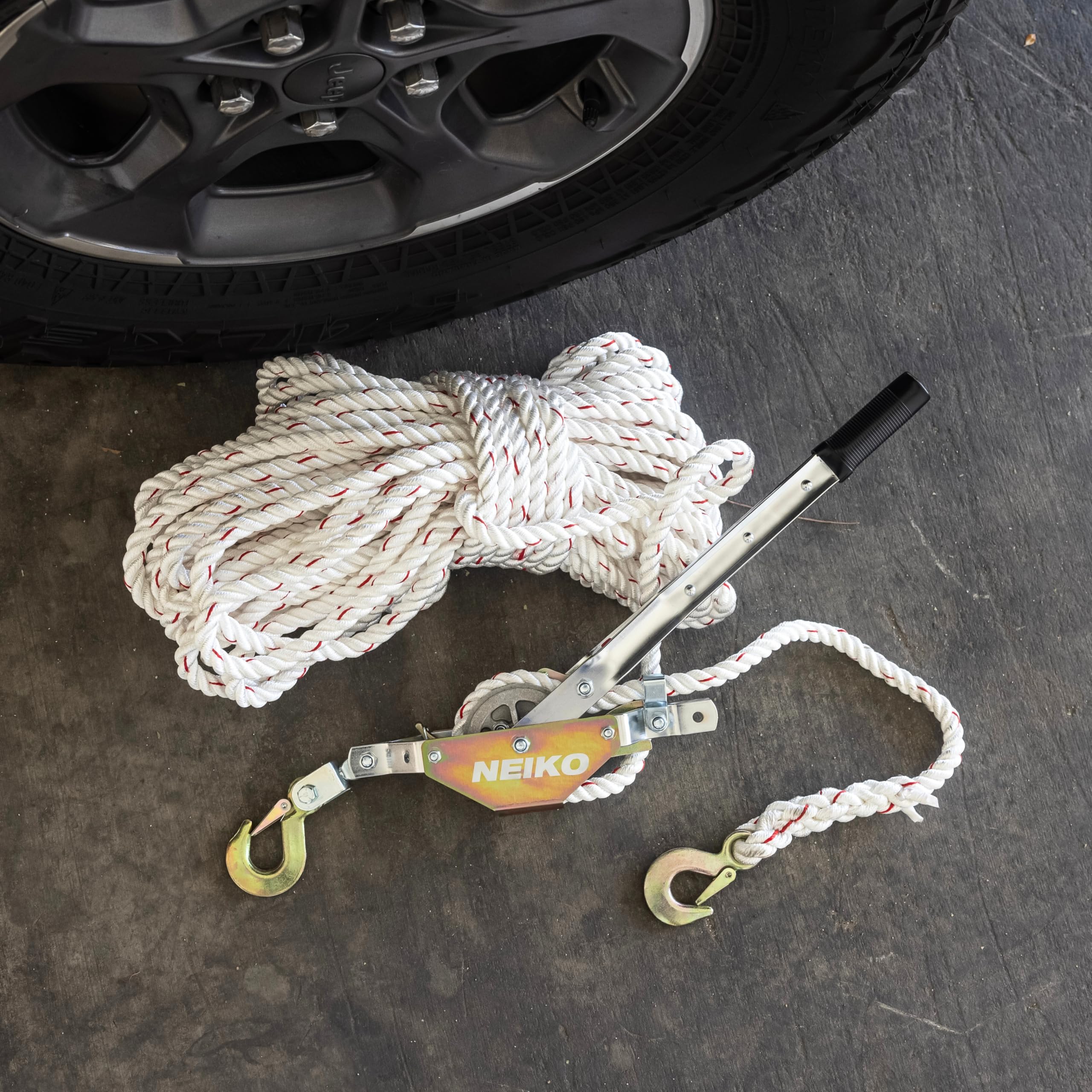 NEIKO 02250A Seilabzieher, 3/4-Ton (0,7 kg) Zugkapazität, 2 Haken, robustes Stromkabel mit Doppelgetriebe, Handseilzug, Automobil-Hebewinde Abzieher, Bergungsgetriebe