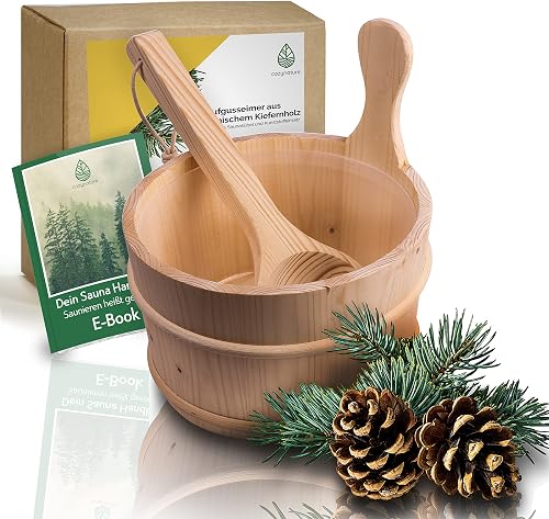 Seau de sauna avec louche en pin finlandais CozyNature