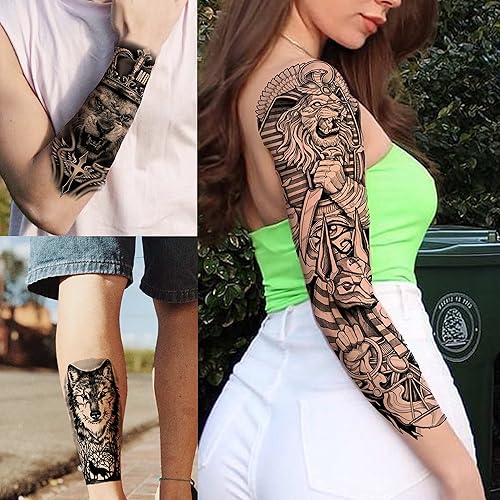 Miniatura 4 de FANRUI 24 hojas de manga de tatuaje temporal de brazo completo súper grande para hombres con 8 hojas de tatuajes temporales de manga completa para