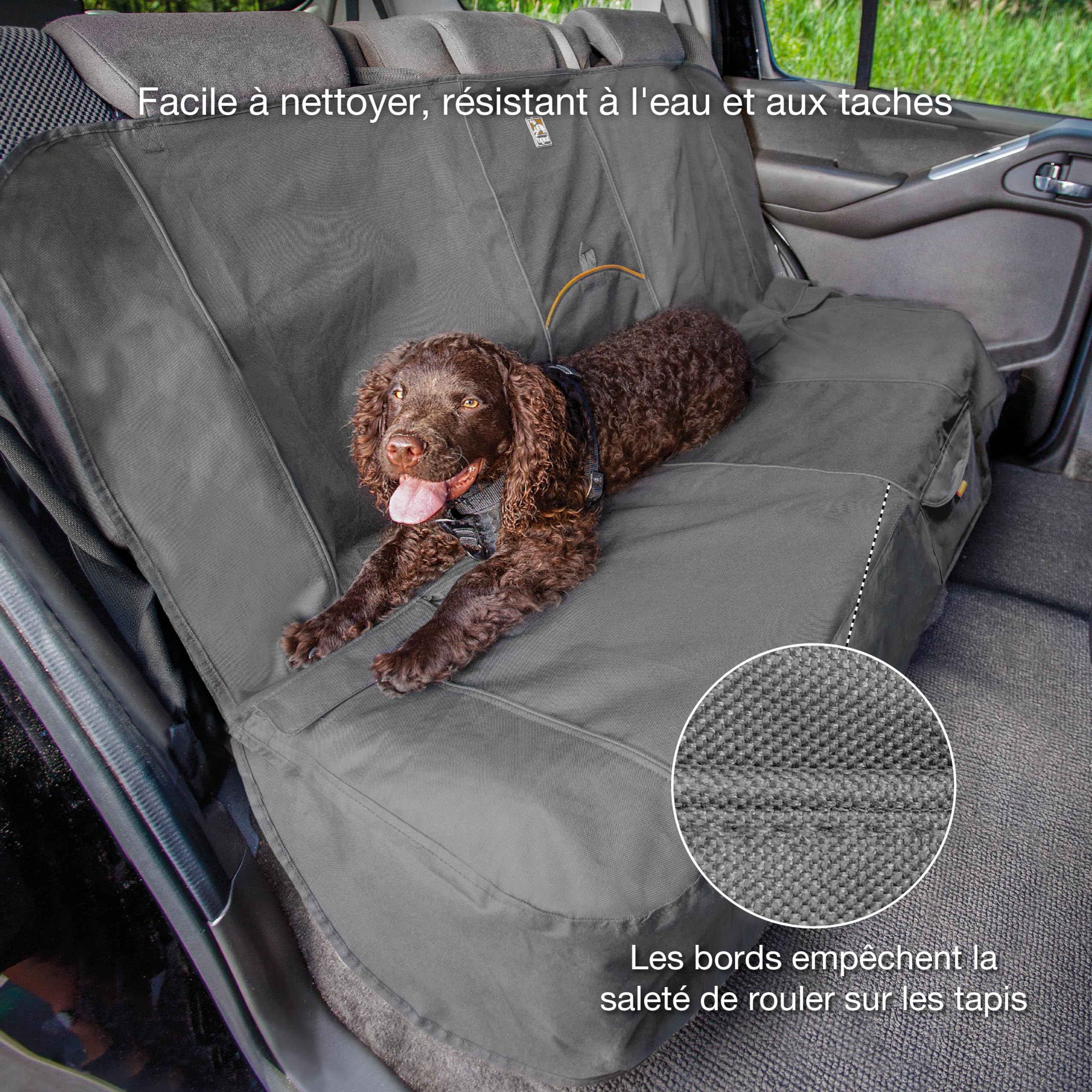 Kurgo Housse de protection Wander de siège arrière pour chien, Résistant à l'eau, ancrages de siège inclus, 140 cm de large, noir