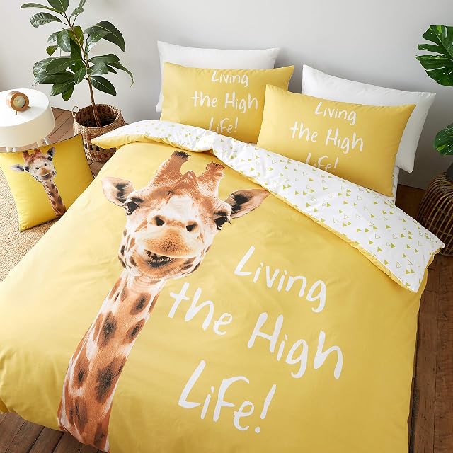 Catherine Lansfield Bedding Giraffe Double Duvet Cover Set with Pillowcases Yellow