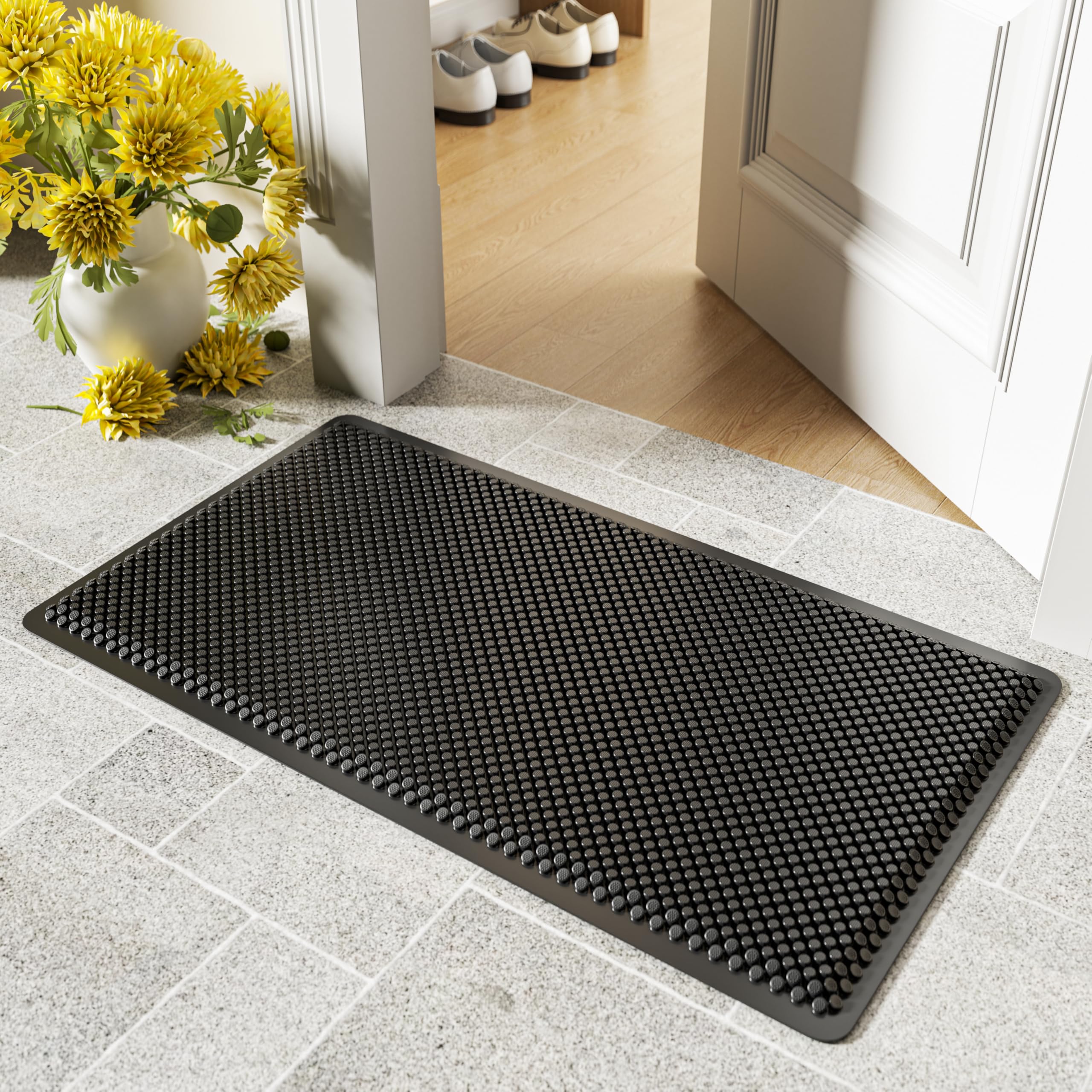ASOBEAGE Silicone Outdoor Mat for Front Door: Anti Slip Waterproof Indoor Entrance Mat for Garage Garden Indoor Outside Industral Pool (30 ''x 17''-Black)