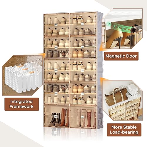 Miniatura 5 de ANTBOX Zapatero portátil organizador para entrada de armario, armario apilable para zapatos con puerta magnética transparente, contenedores grandes