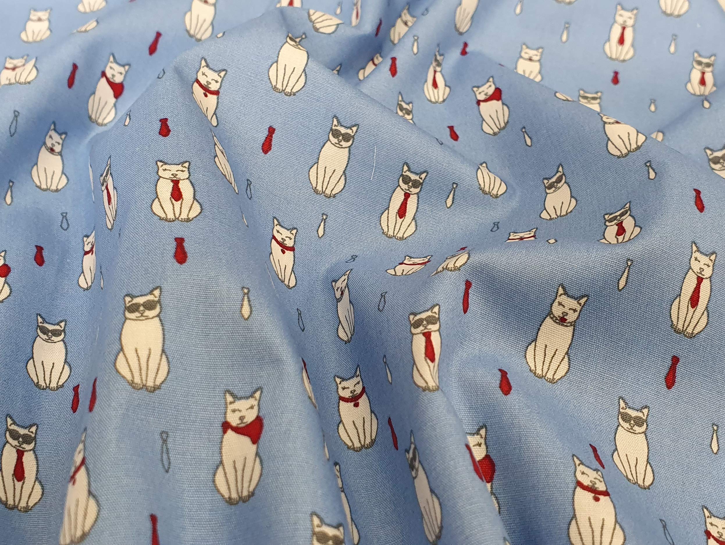 Oddies Blue Cotton Poplin Cool Cats Print Design - Denim Background 110 Cm 100% Cotton Fabric -130 Gsm - Per Metre (Cp0855den)