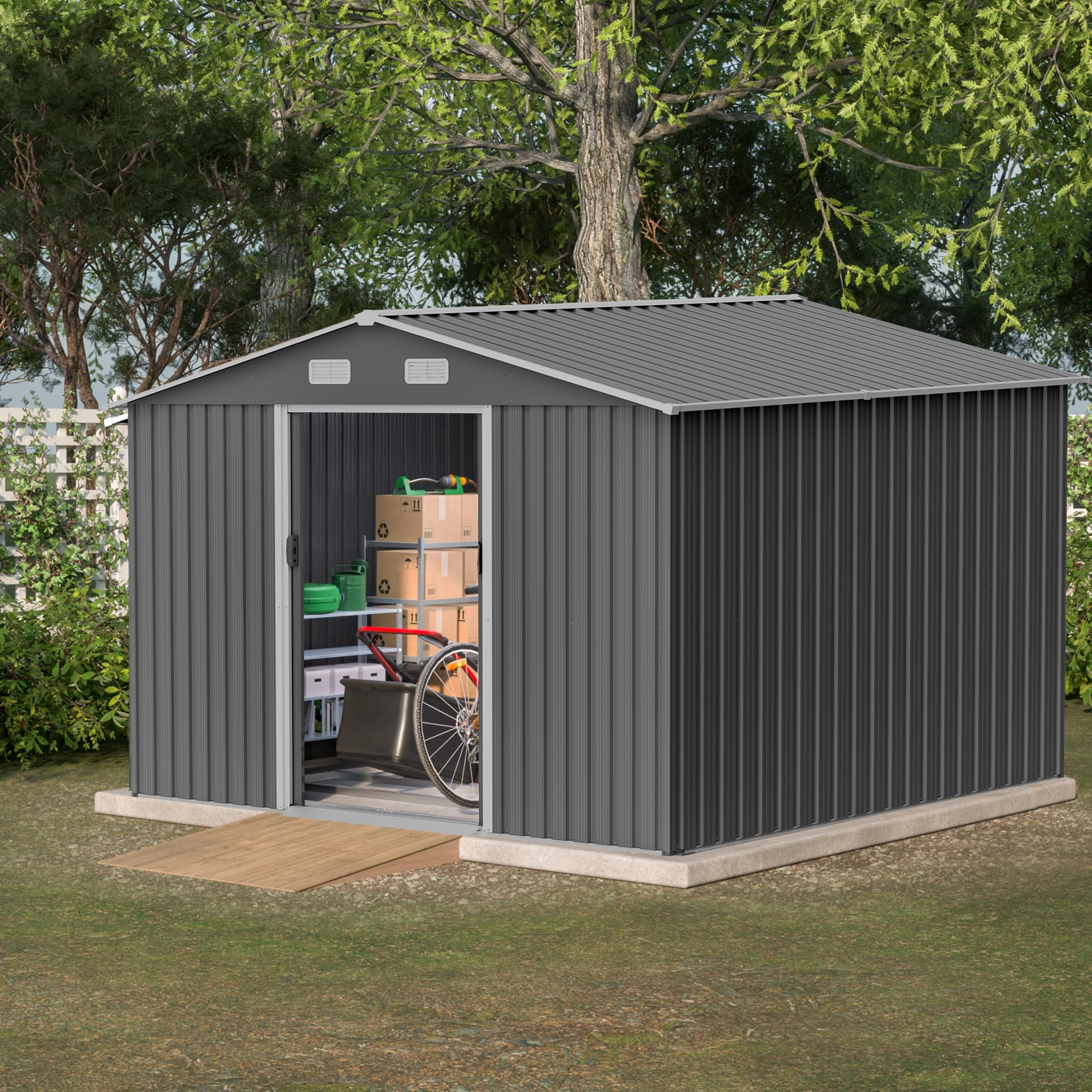 Sheds & Outdoor Storage Clearance 10x8 FT, Large Metal Outdoor Storage Shed for Garden, Patio, Backyard, Lawn, Grey